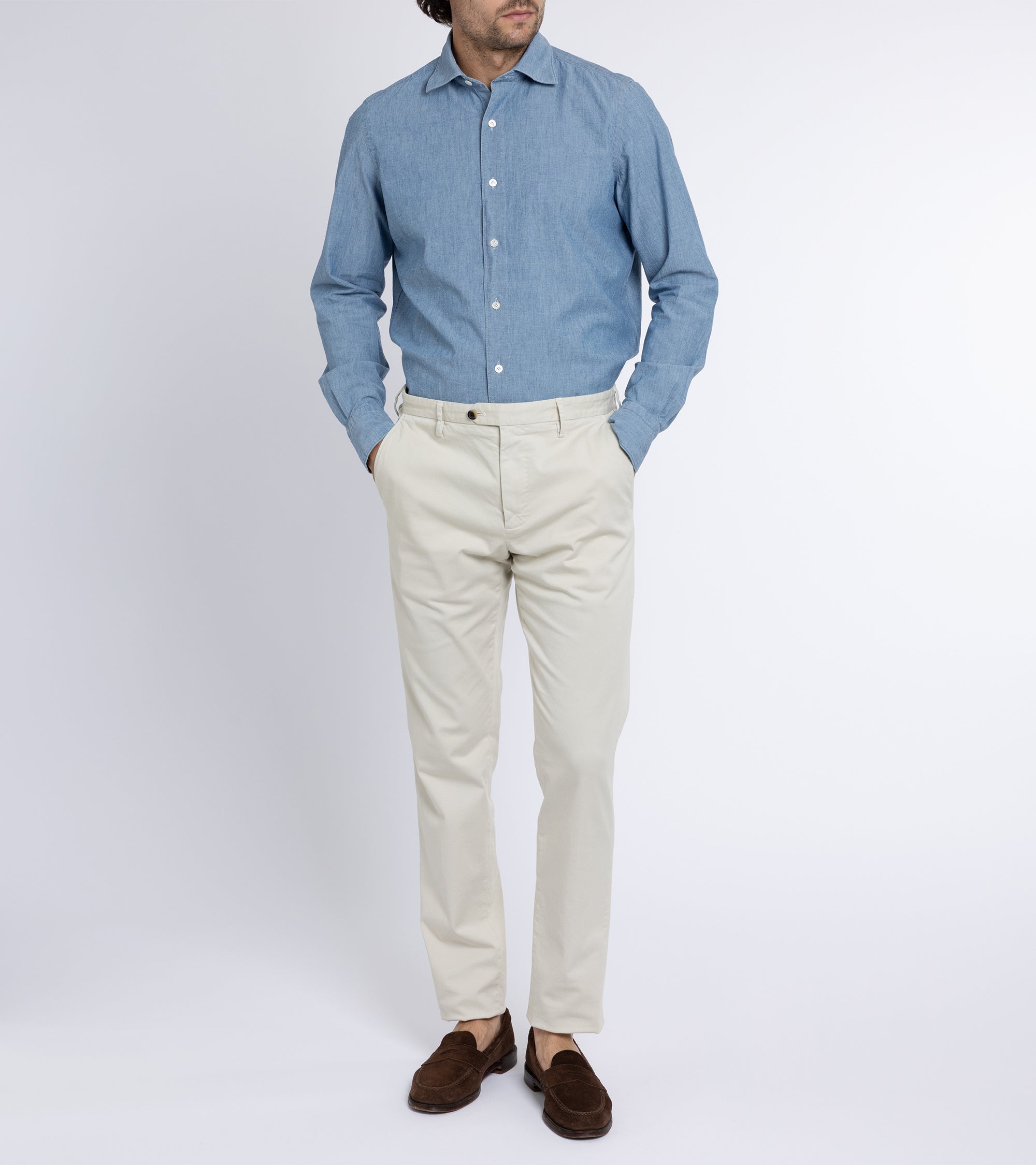 Finamore Gaeta Classic Cotton Luigi Sport Shirt: Chambray