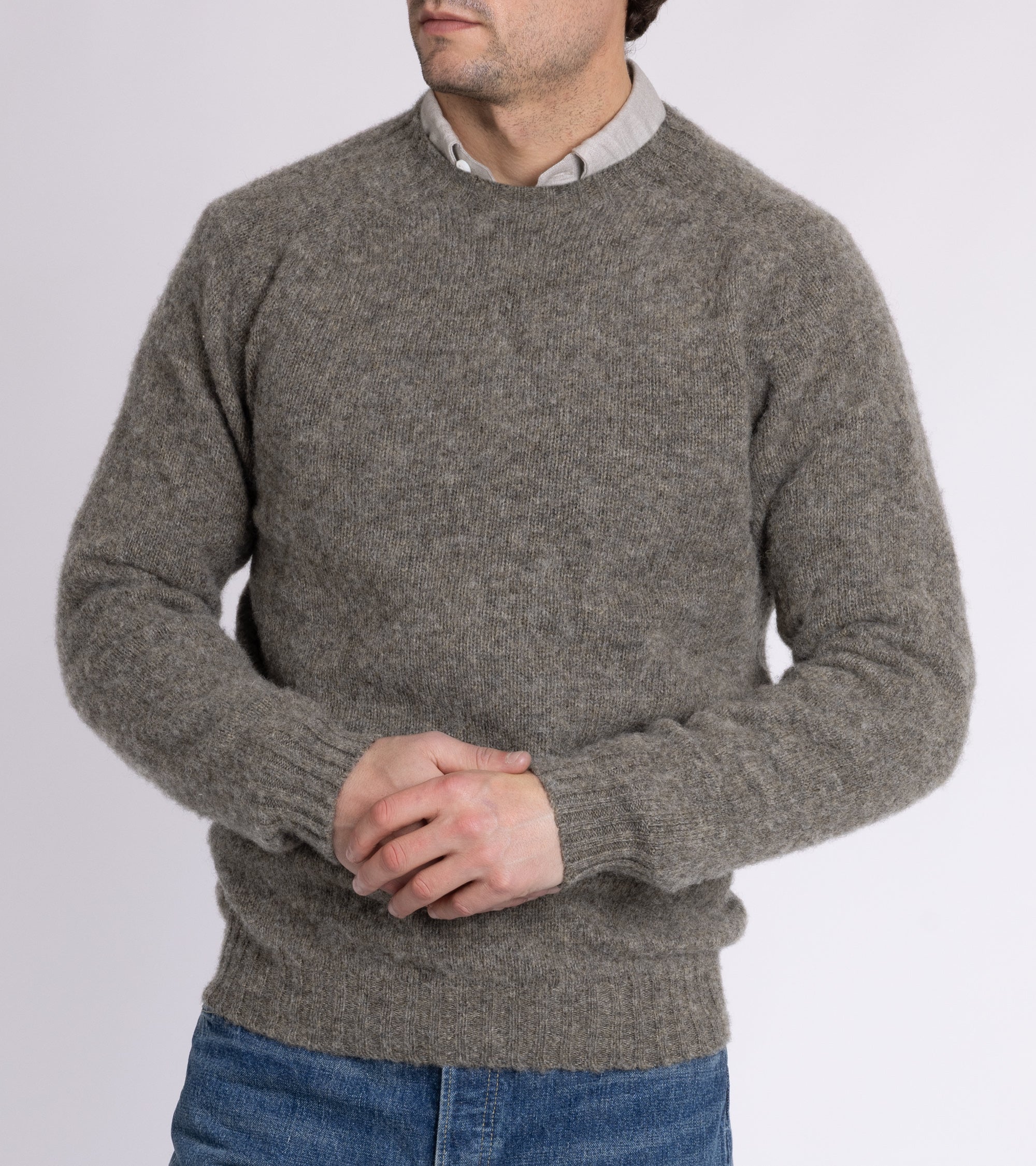 Trunk Goswell Brushed Lambswool Crew Neck Sweater: Dark Natural