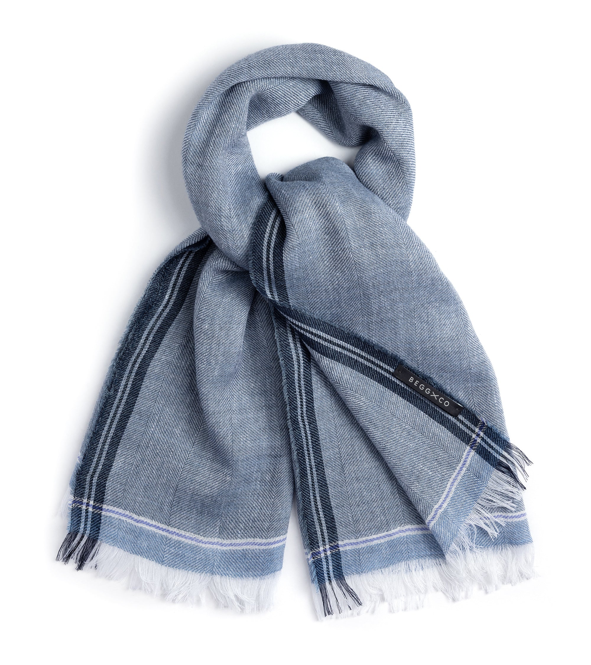 Begg x Co Fiji Archer Cashmere Cotton Mix Scarf: Heather Denim