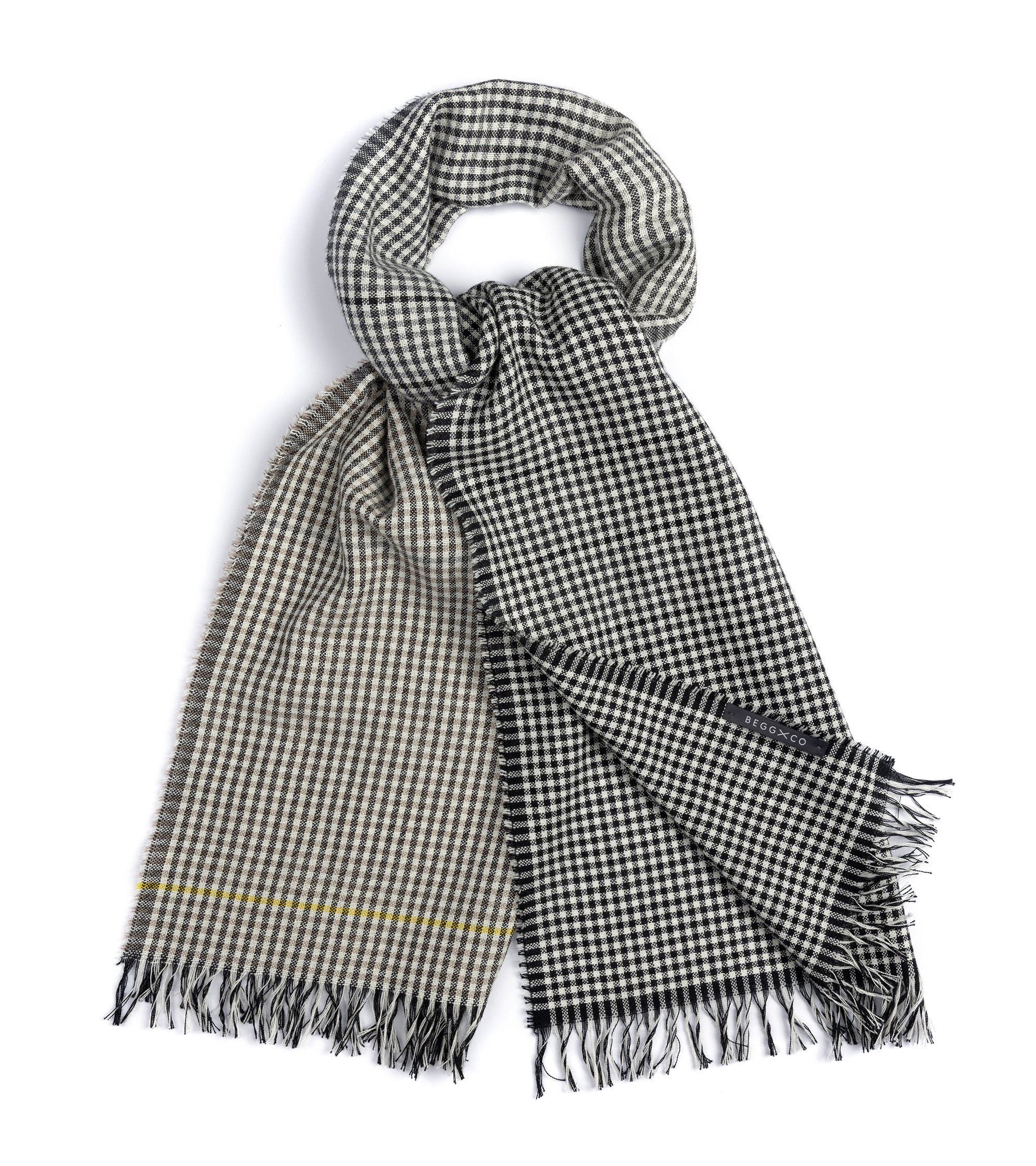 Begg x Co Kishorn Aiden Check Cashmere Scarf: Natural/Grey/Saffron