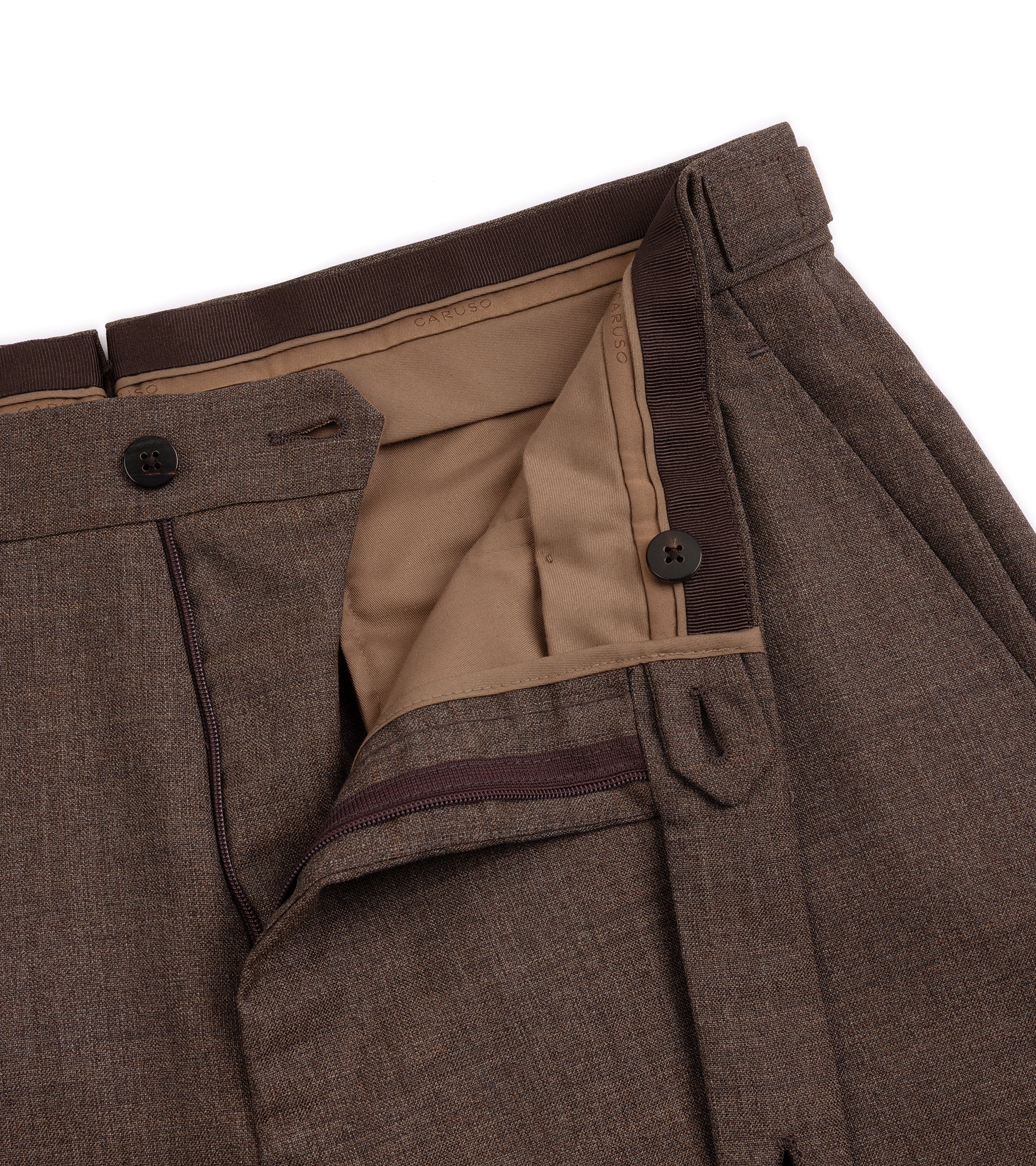Caruso Aida 3-Ply Wool Canvas Suit: Brown