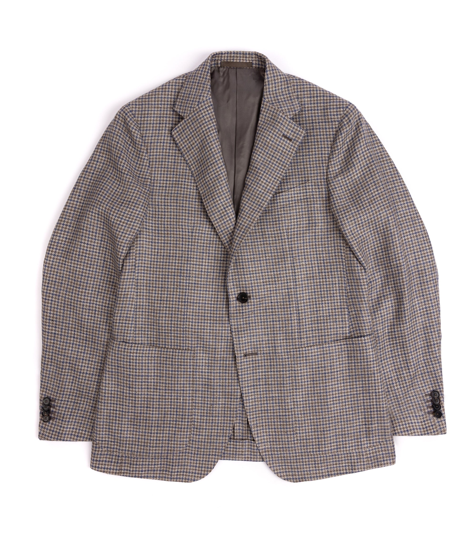 Caruso Aida Linen Wool Dogtooth Check Jacket: Blue/Brown