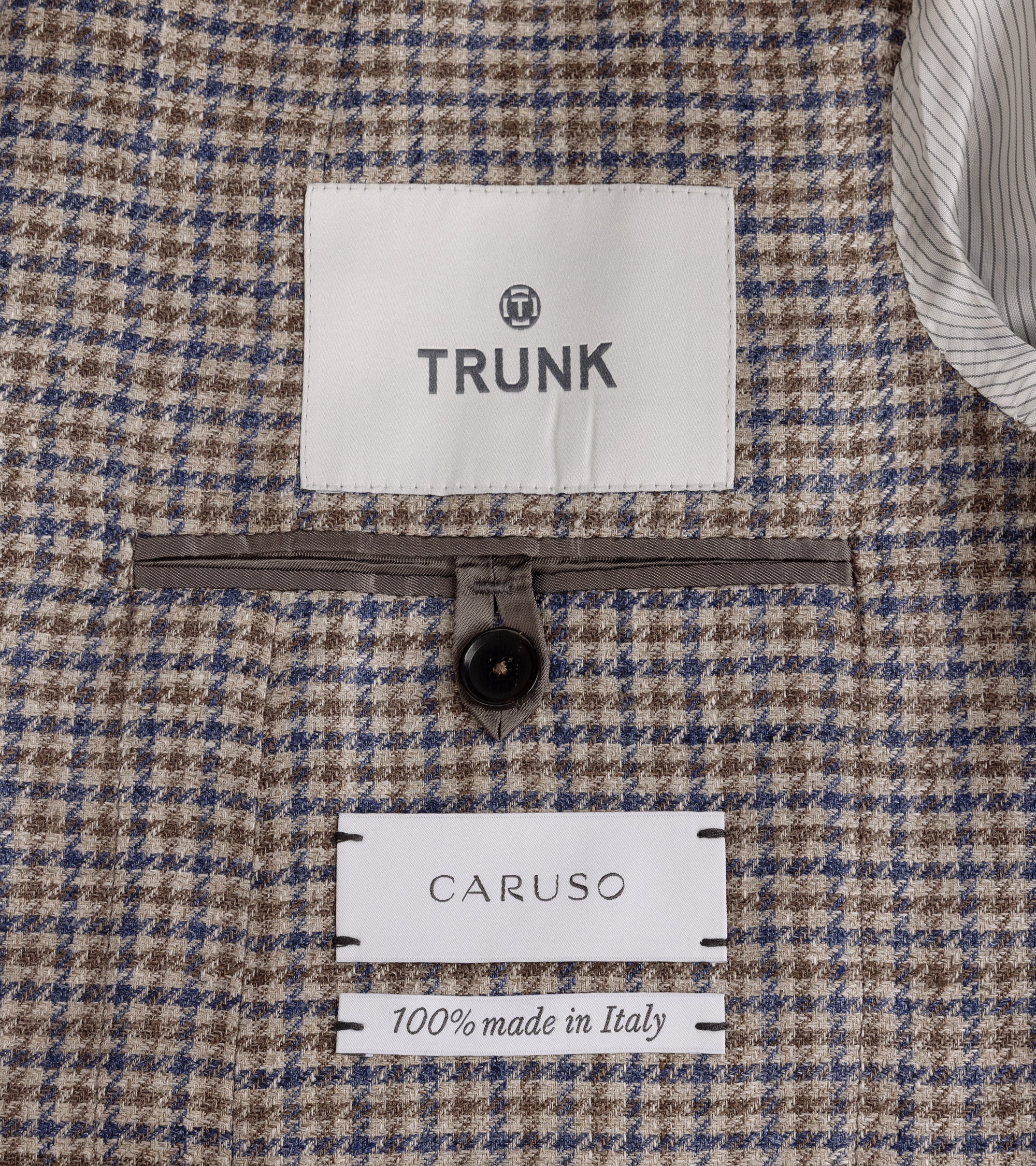 Caruso Aida Linen Wool Dogtooth Check Jacket: Blue/Brown