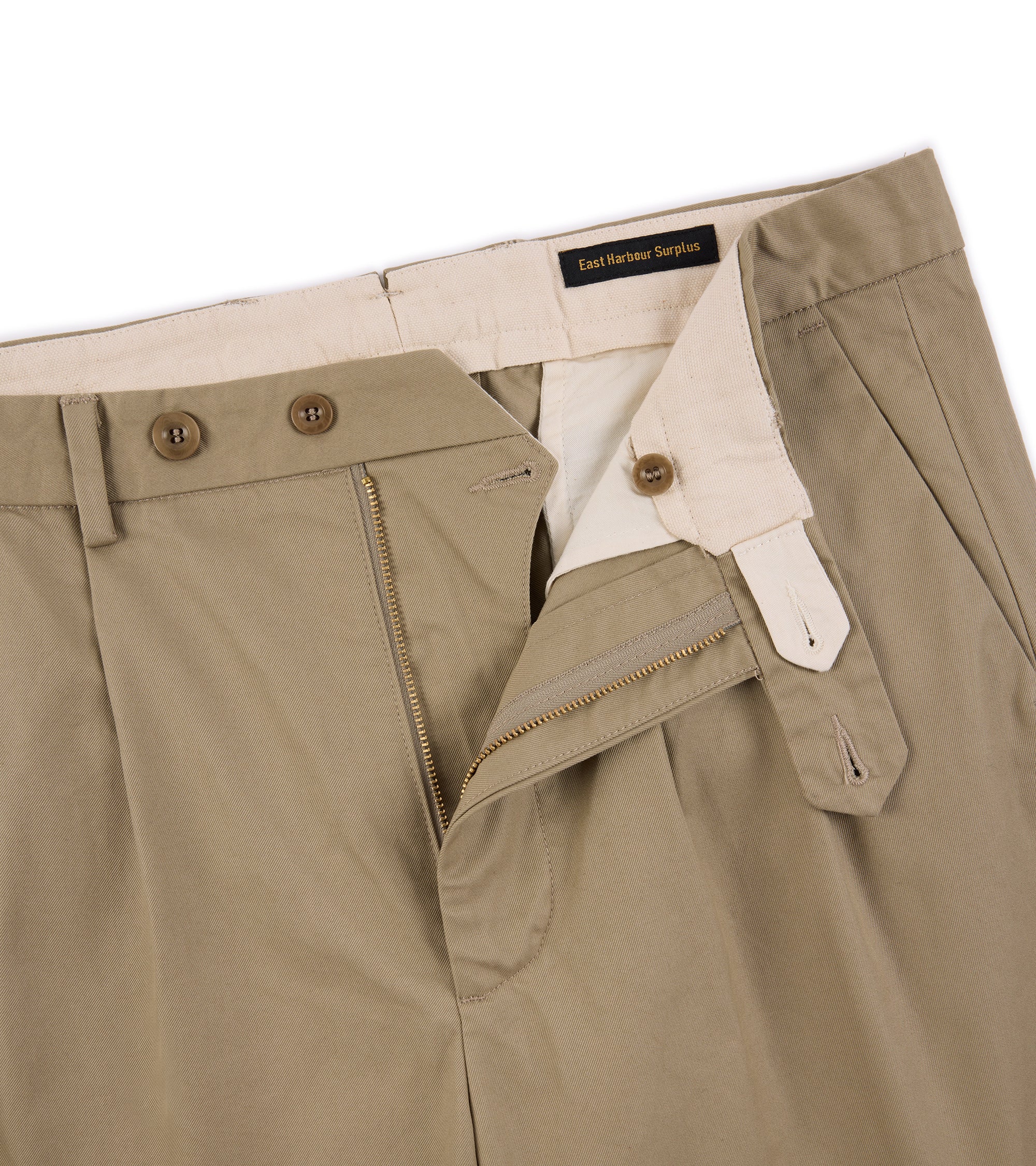 East Harbour Surplus Martin Pleated Cotton Gabardine Chino Trousers: Khaki
