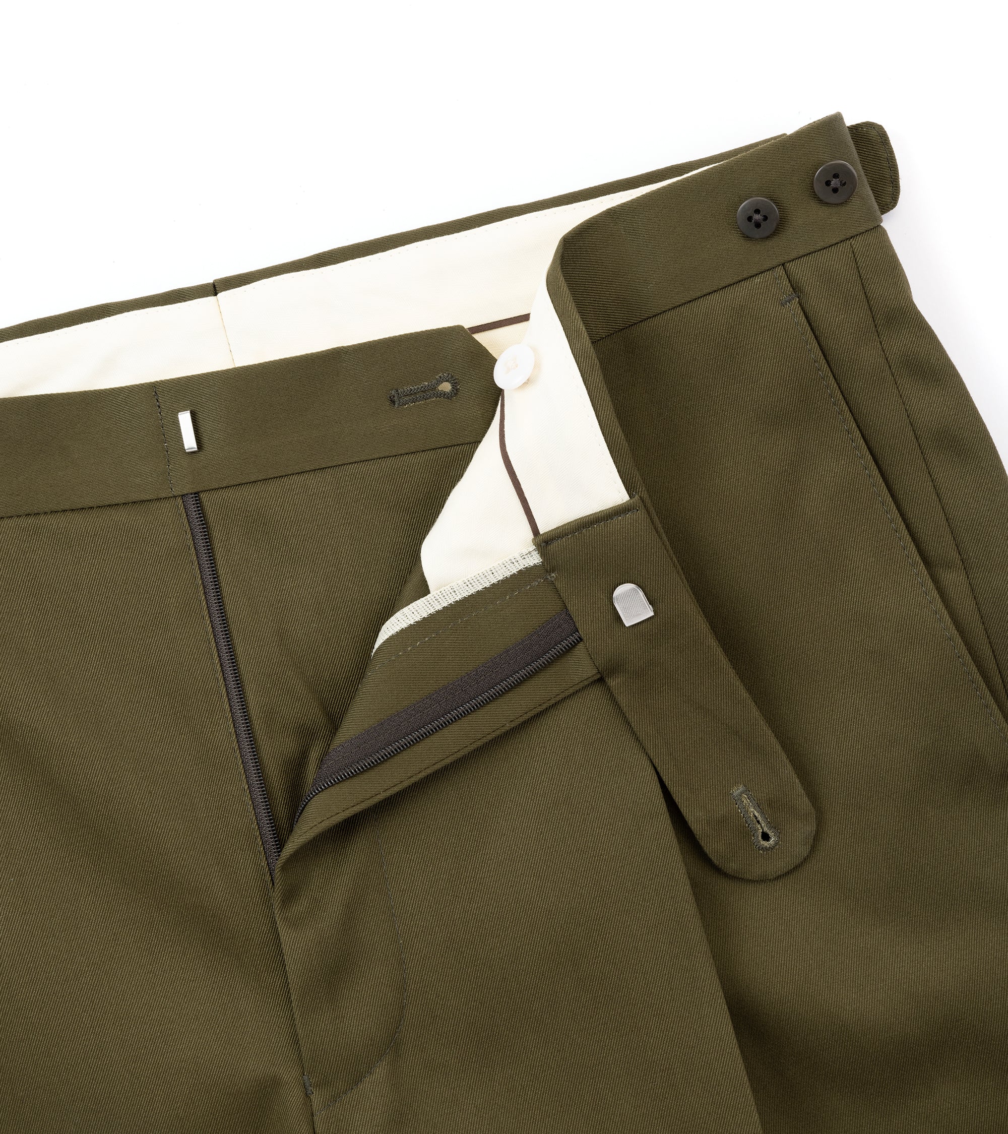Echizenya for Trunk Heavy West Point Cotton Twill Chino Trousers: Olive