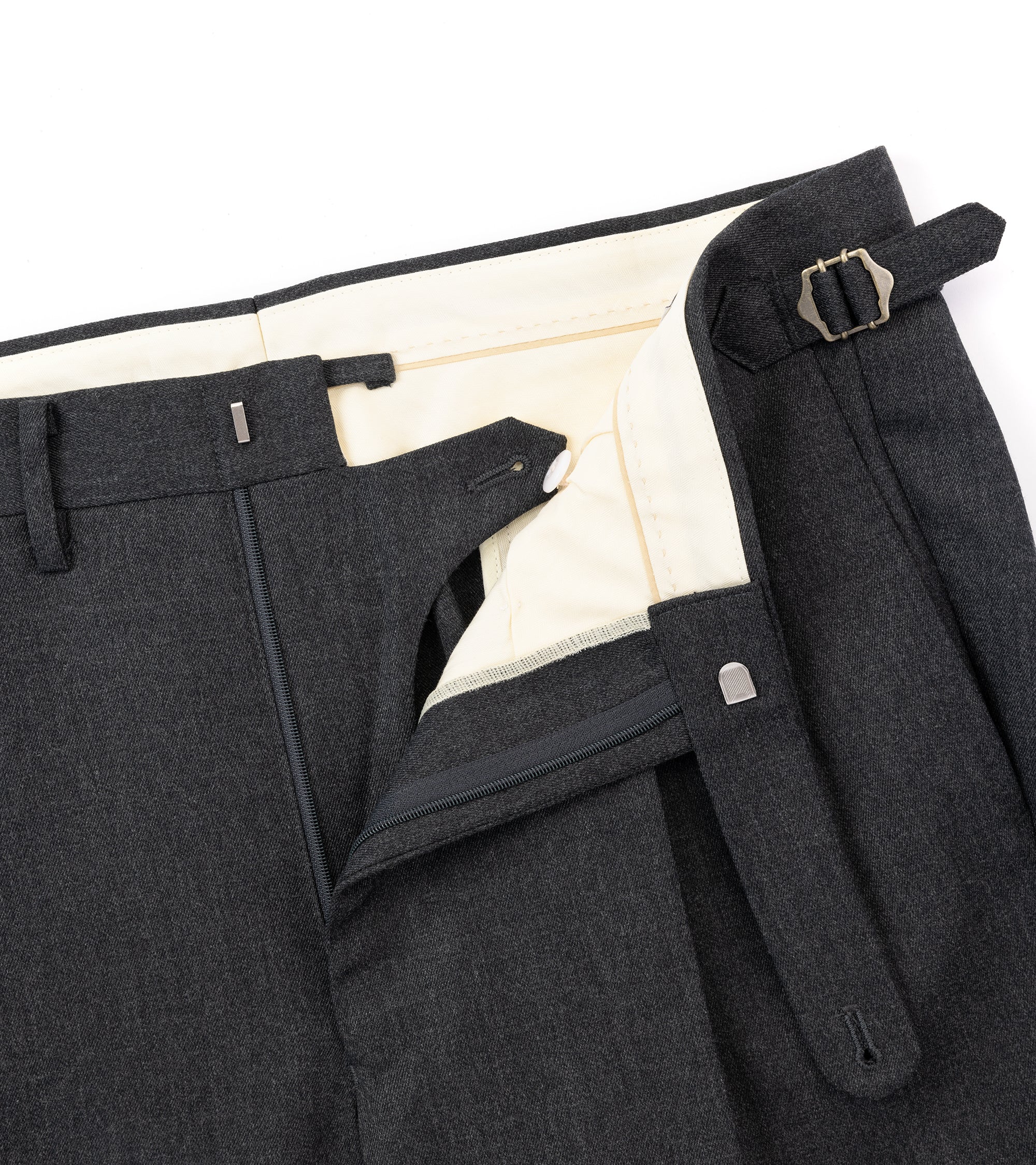 Echizenya for Trunk Wool Serge Pleated Trousers: Charcoal