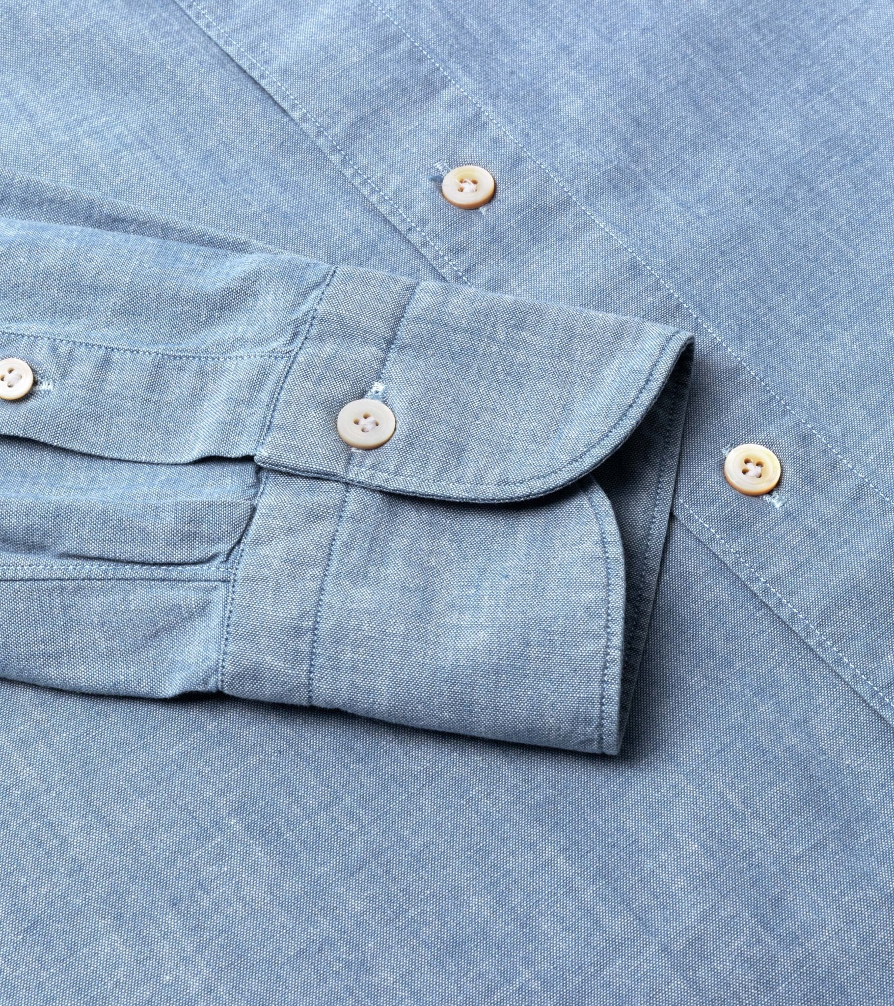 Finamore Gaeta Classic Cotton Leonardo Button Down Sport Shirt: Chambray - Trunk Clothiers