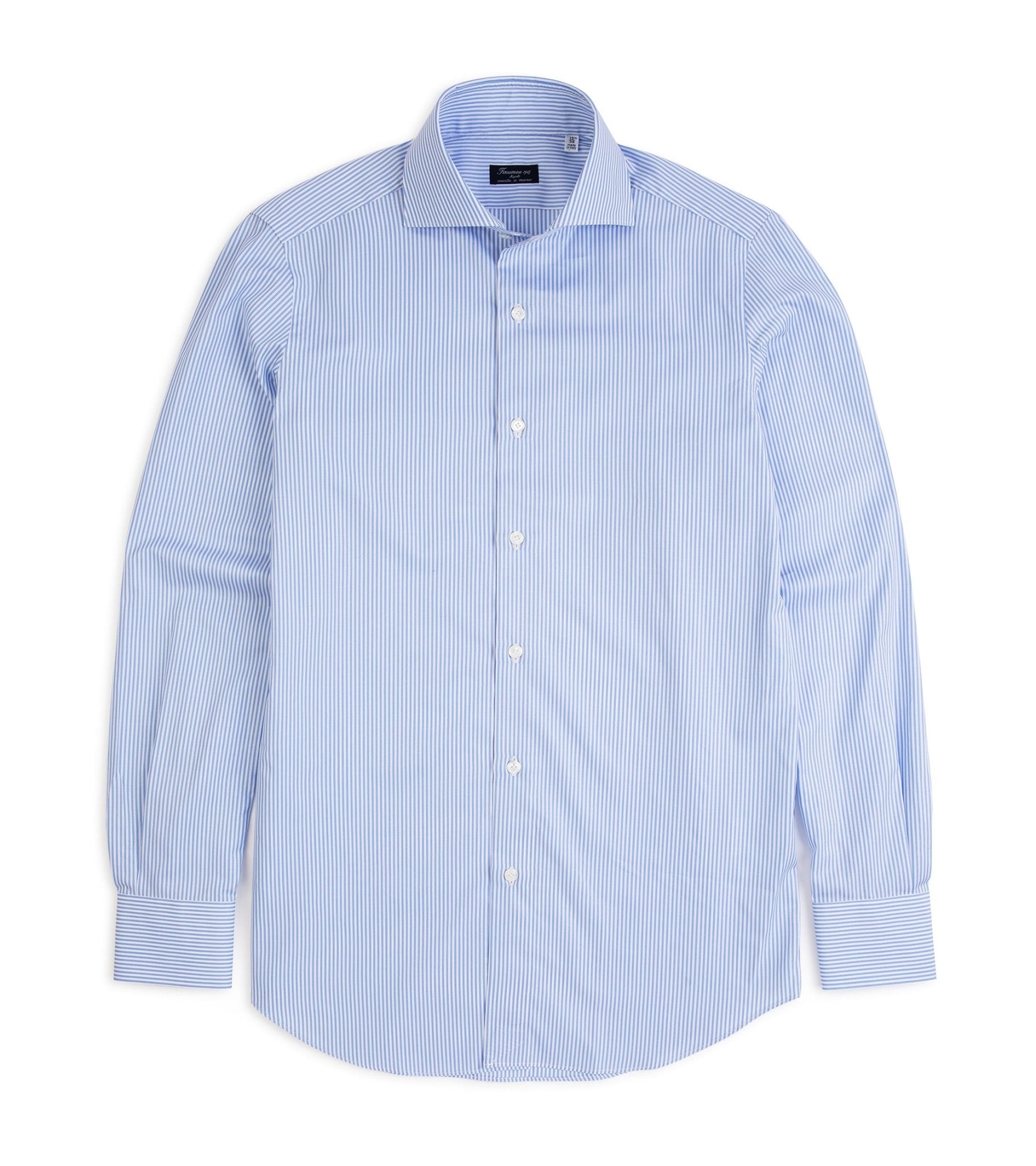 Finamore Milano Eduardo 120 Double Twist Cotton Formal Shirt: Blue Stripe - Trunk Clothiers