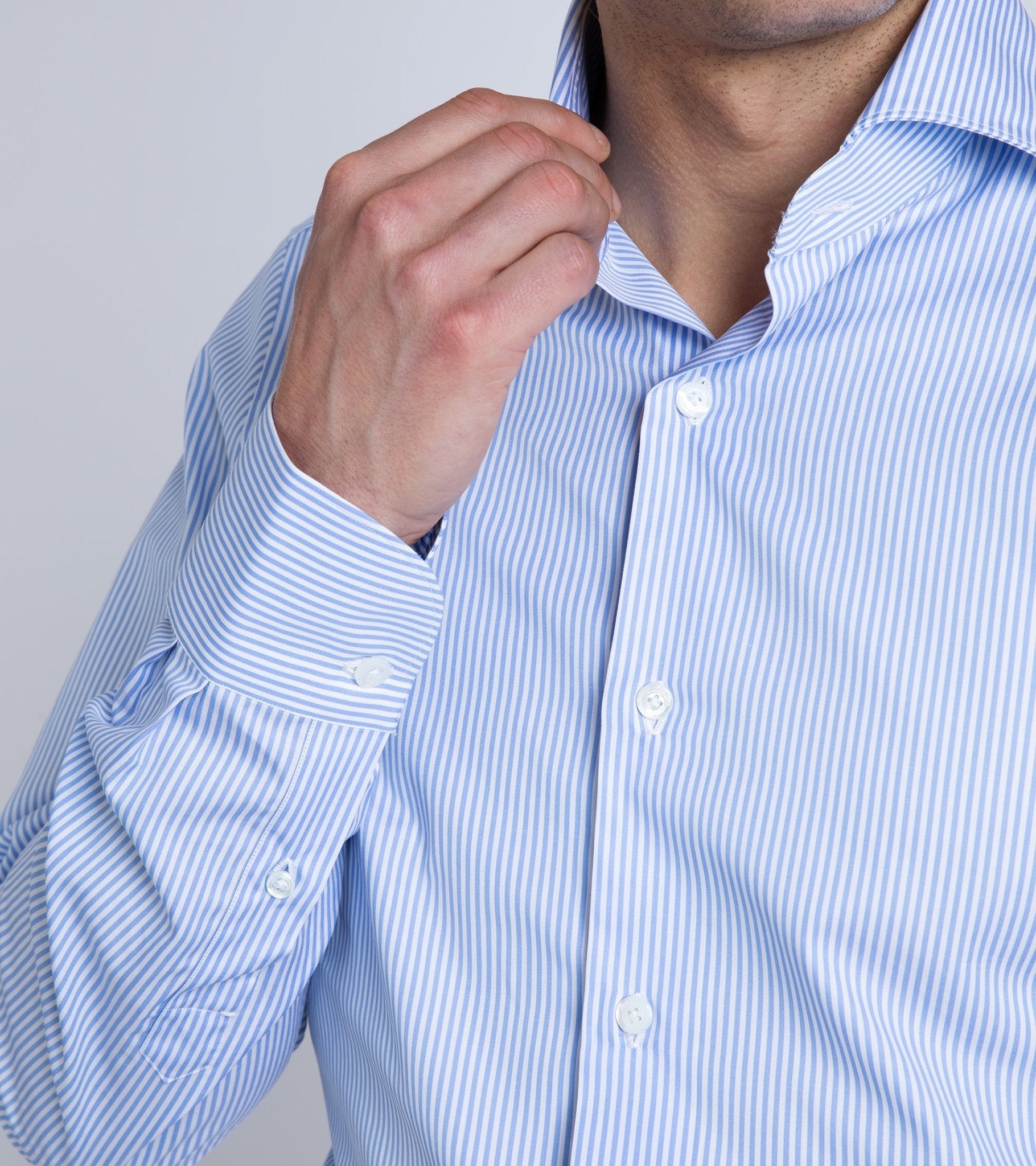 Finamore Milano Eduardo 120 Double Twist Cotton Formal Shirt: Blue Stripe - Trunk Clothiers