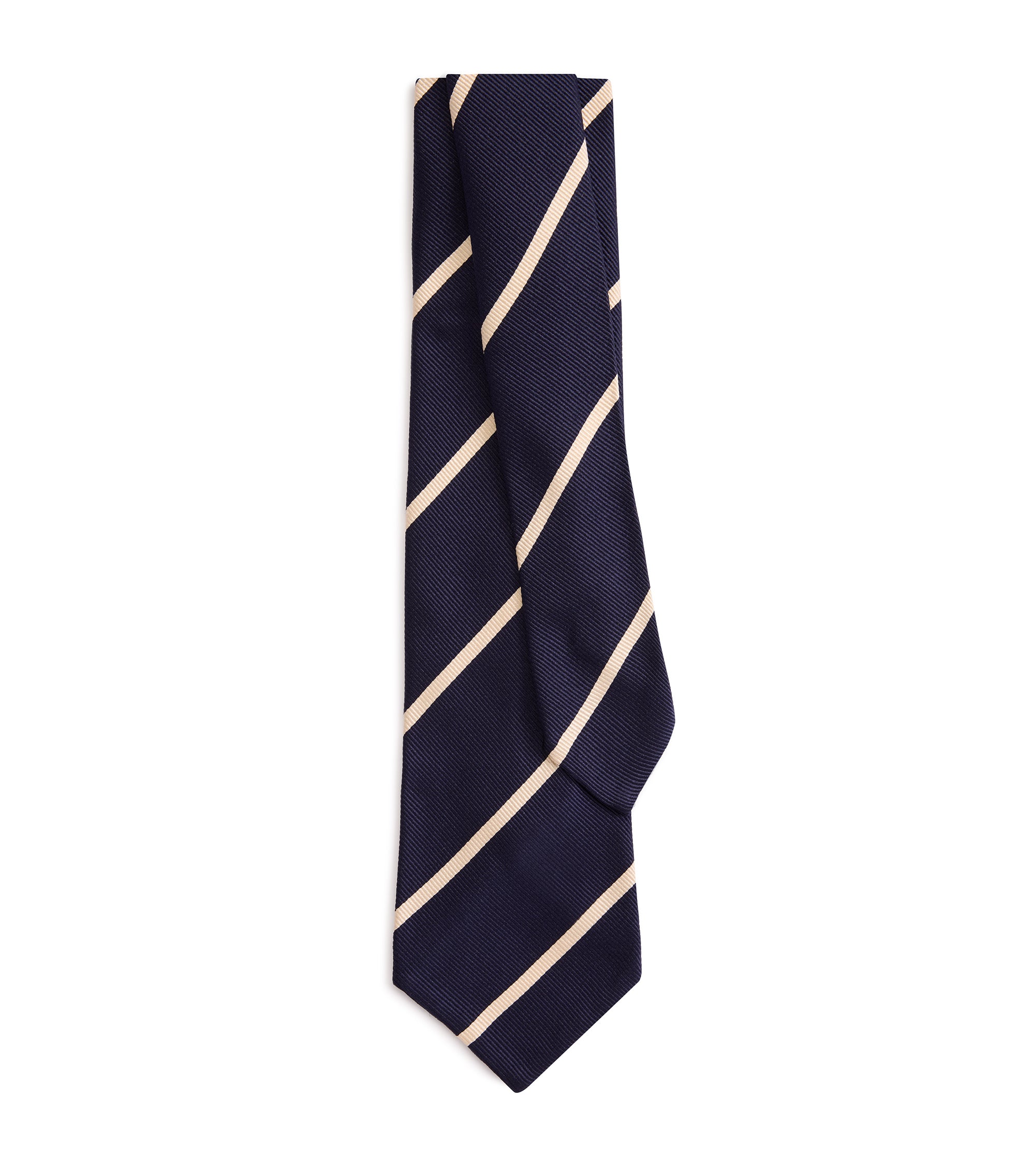 Finamore Silk Reppe Stripe Tie: Navy