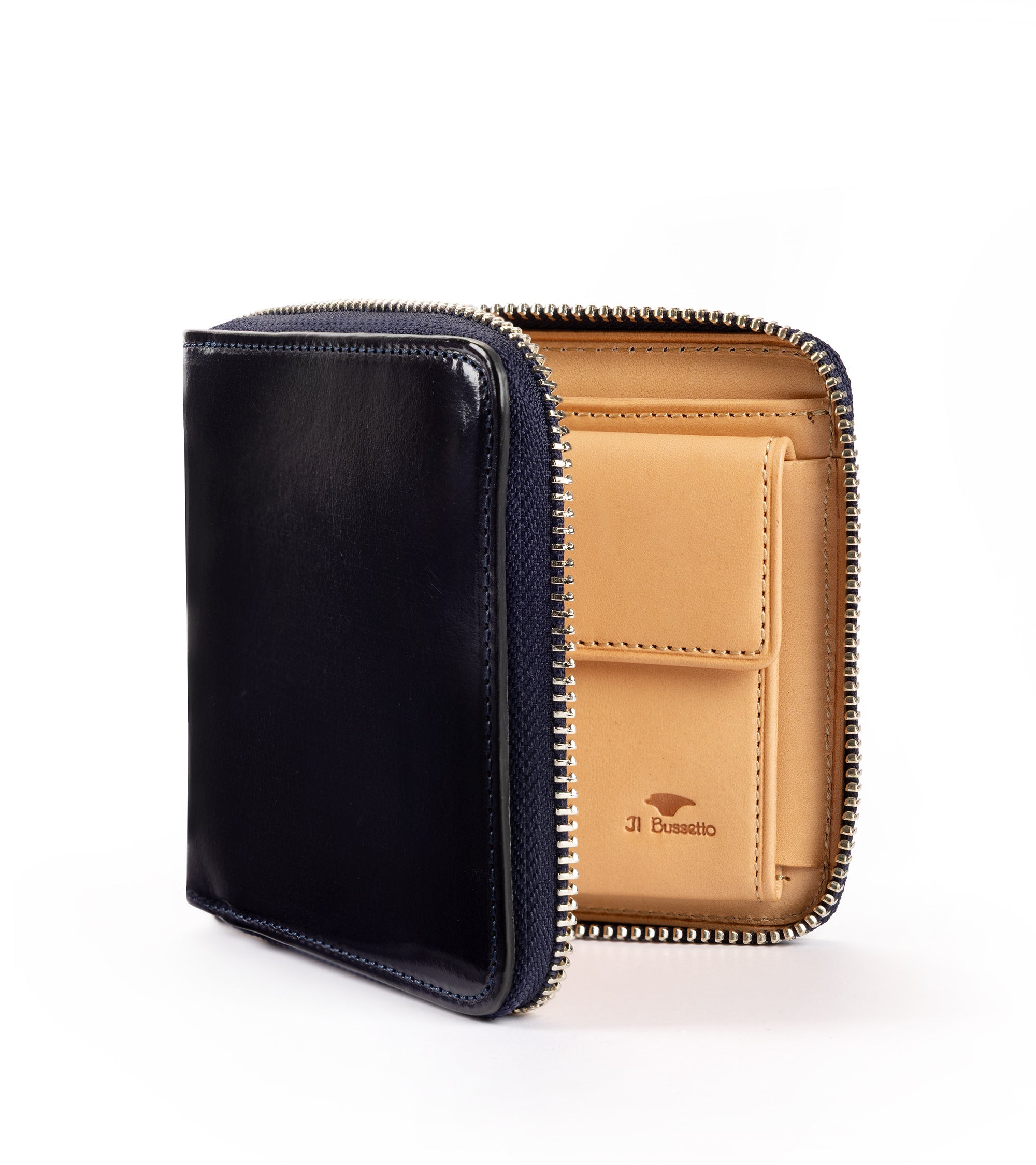 Il Bussetto Leather Zip Wallet: Navy