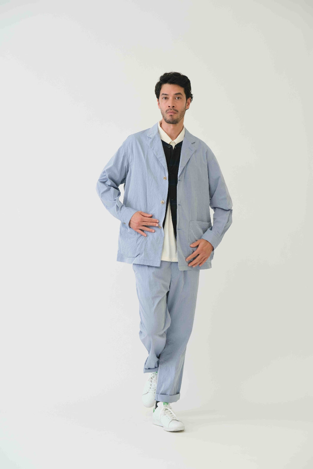 Sage de Cret Crinkle Cotton Typewriter Shirt Jacket: Blue