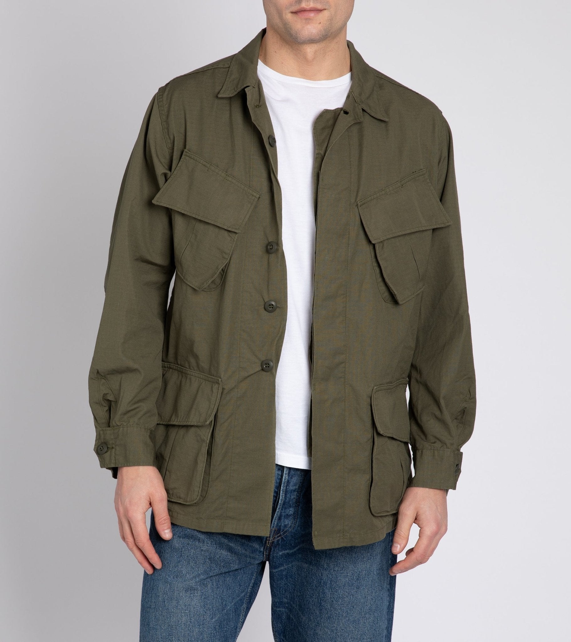 OrSlow Cotton Ripstop Tropical Jacket: Army Green - Trunk Clothiers