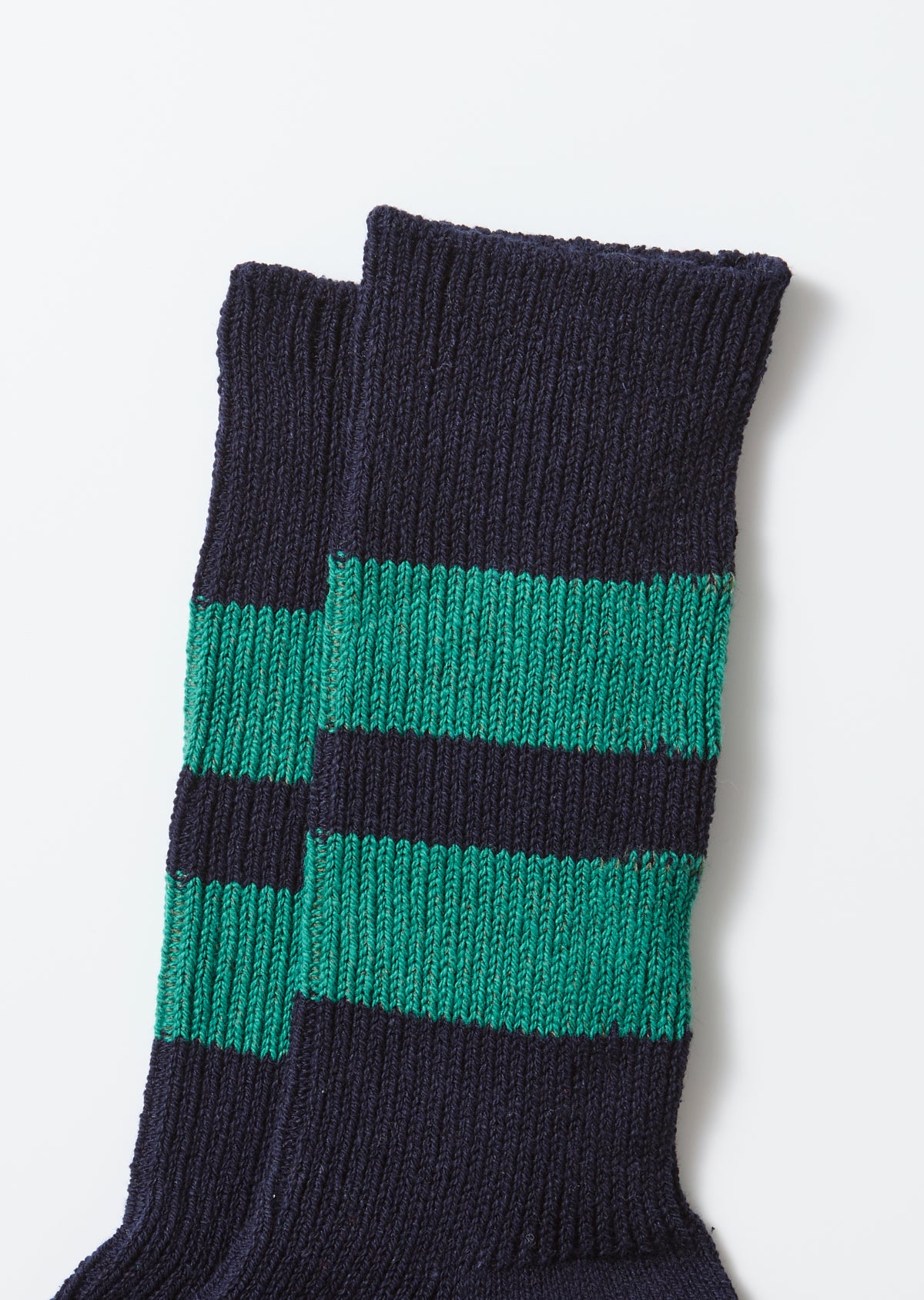 RoToTo Recycled Cotton Stripe Crew Socks: Navy/Green