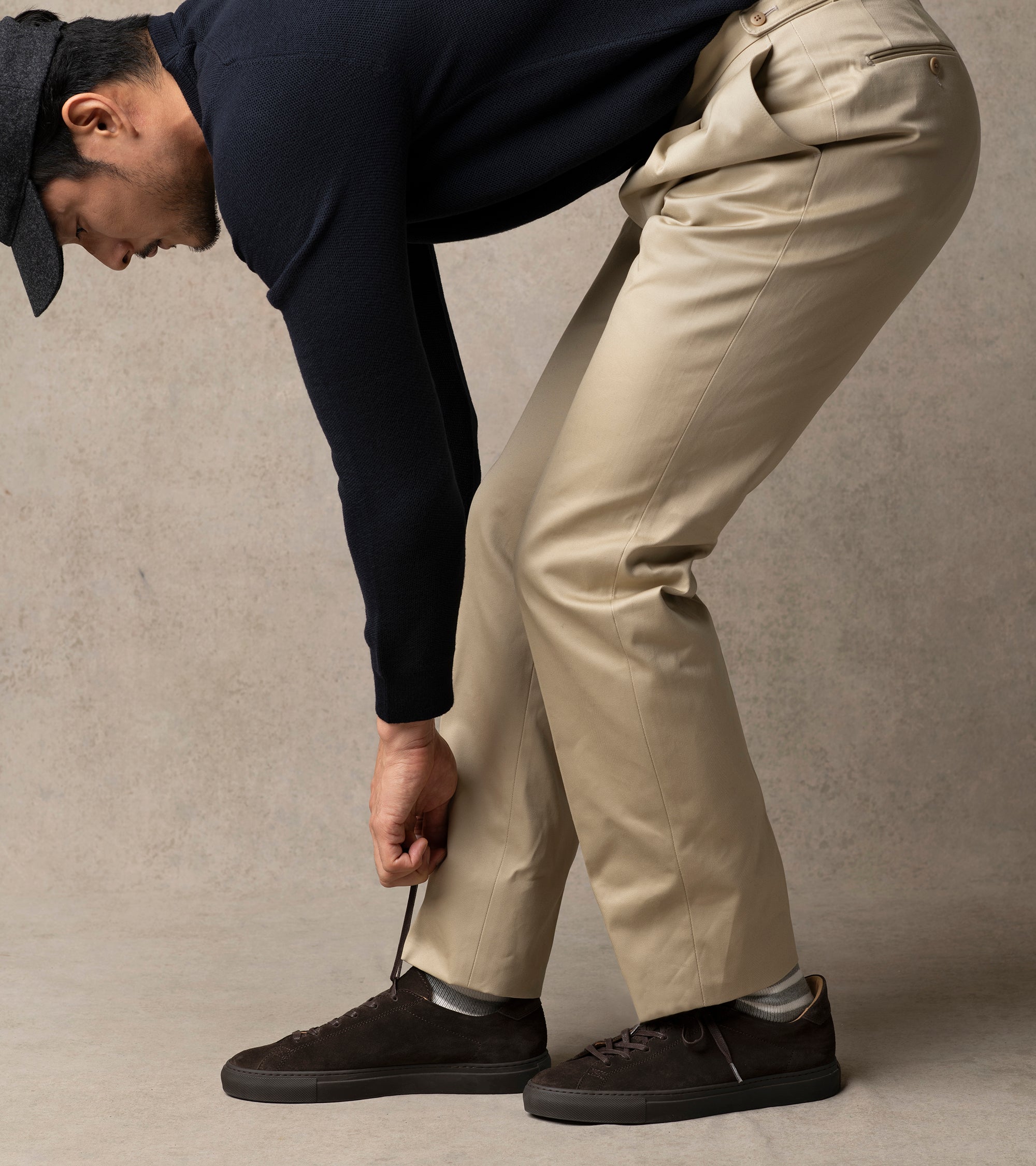 Echizenya for Trunk Heavy West Point Cotton Twill Chino Trousers: Tan