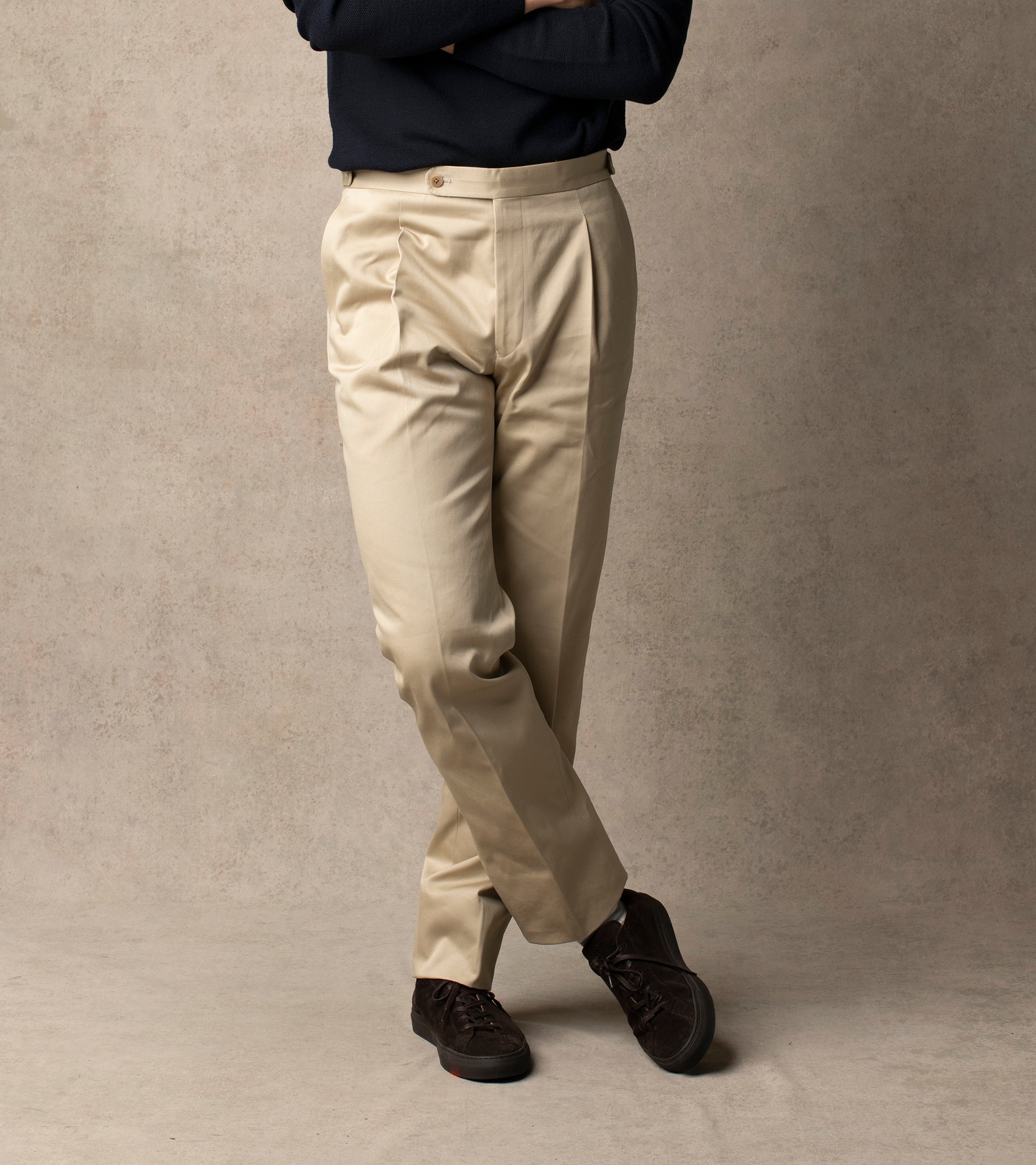 Echizenya for Trunk Heavy West Point Cotton Twill Chino Trousers: Tan