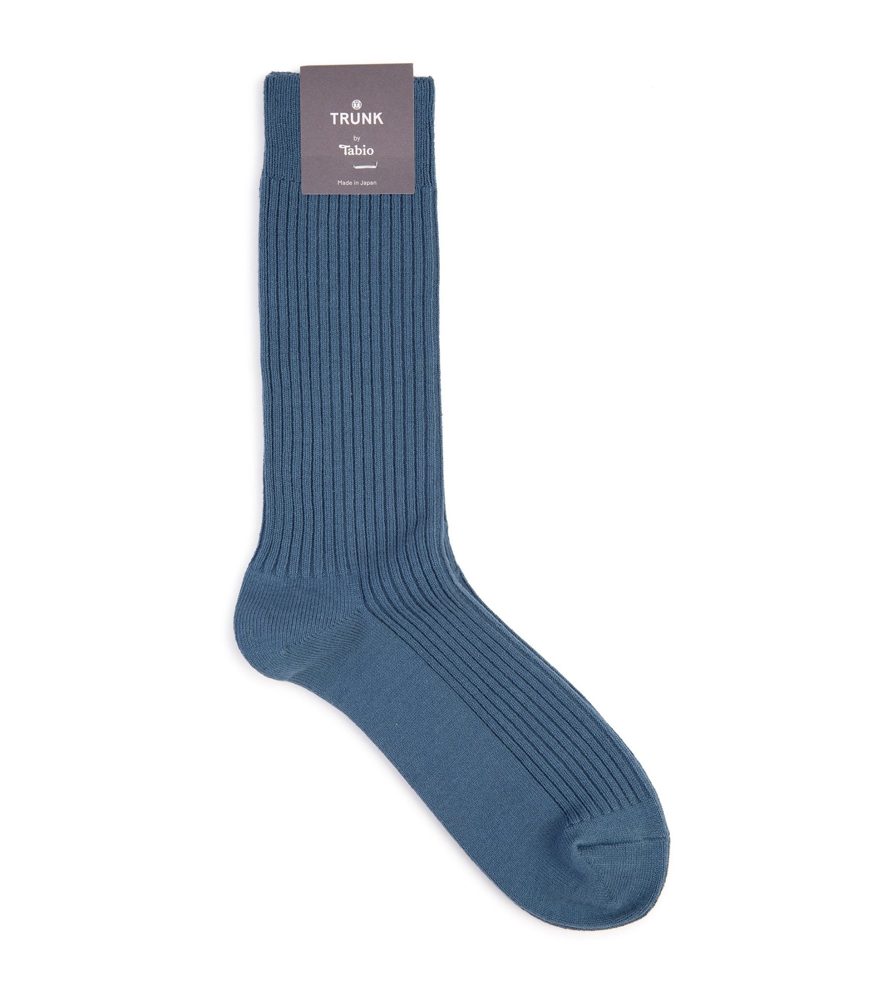 Tabio Power Fit Crew Socks: Blue - Trunk Clothiers