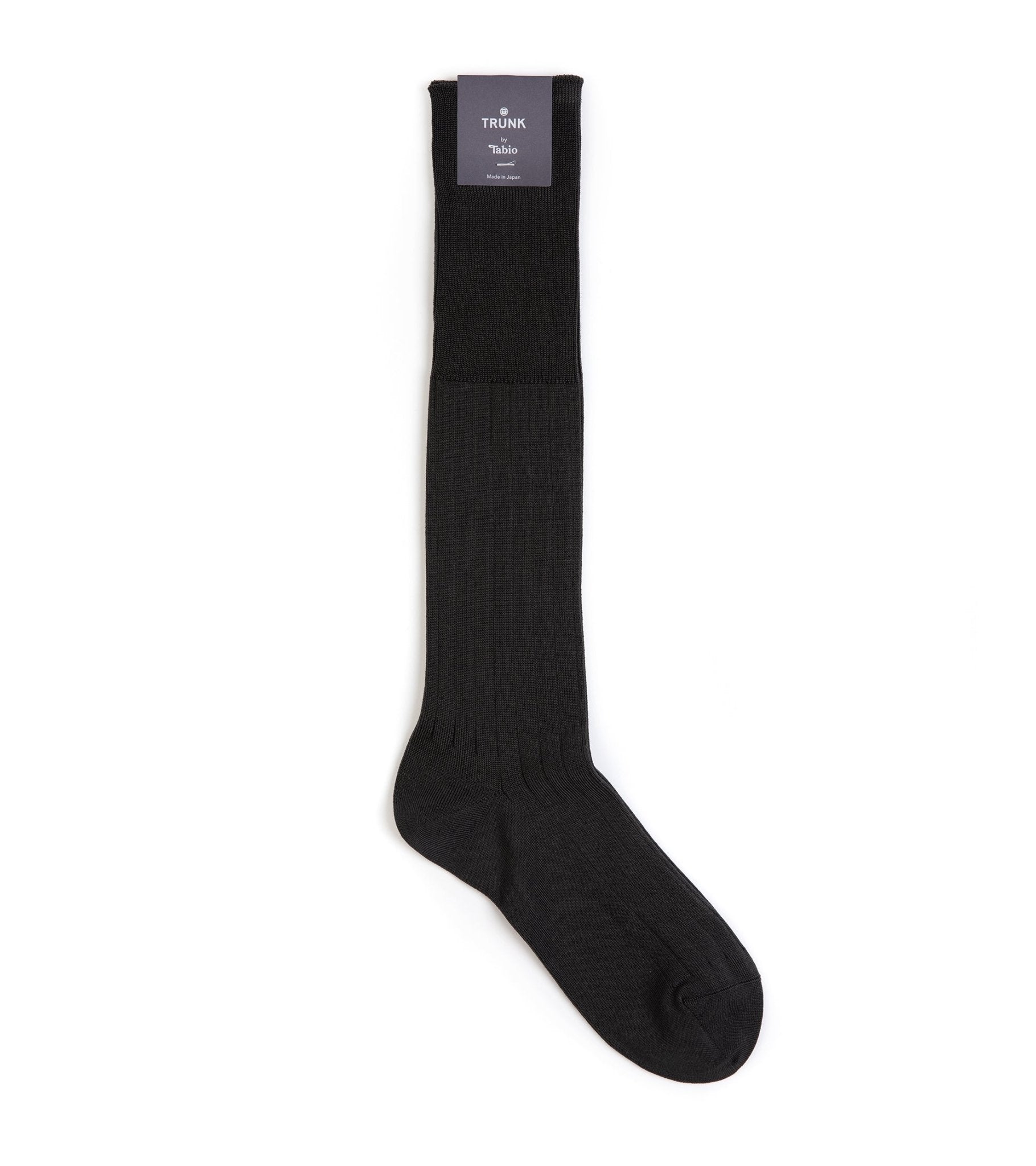 Tabio Ribbed Knee High Cotton Socks: Charcoal - Trunk Clothiers