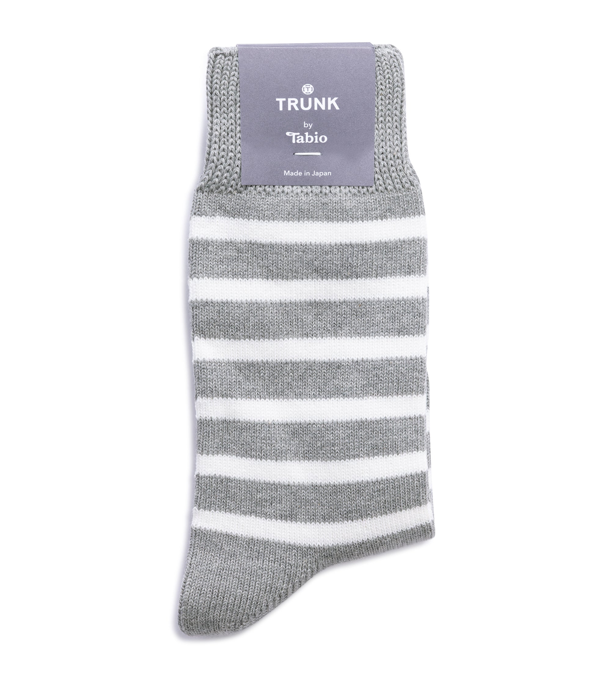 Tabio Wide Striped Crew Socks: Grey White