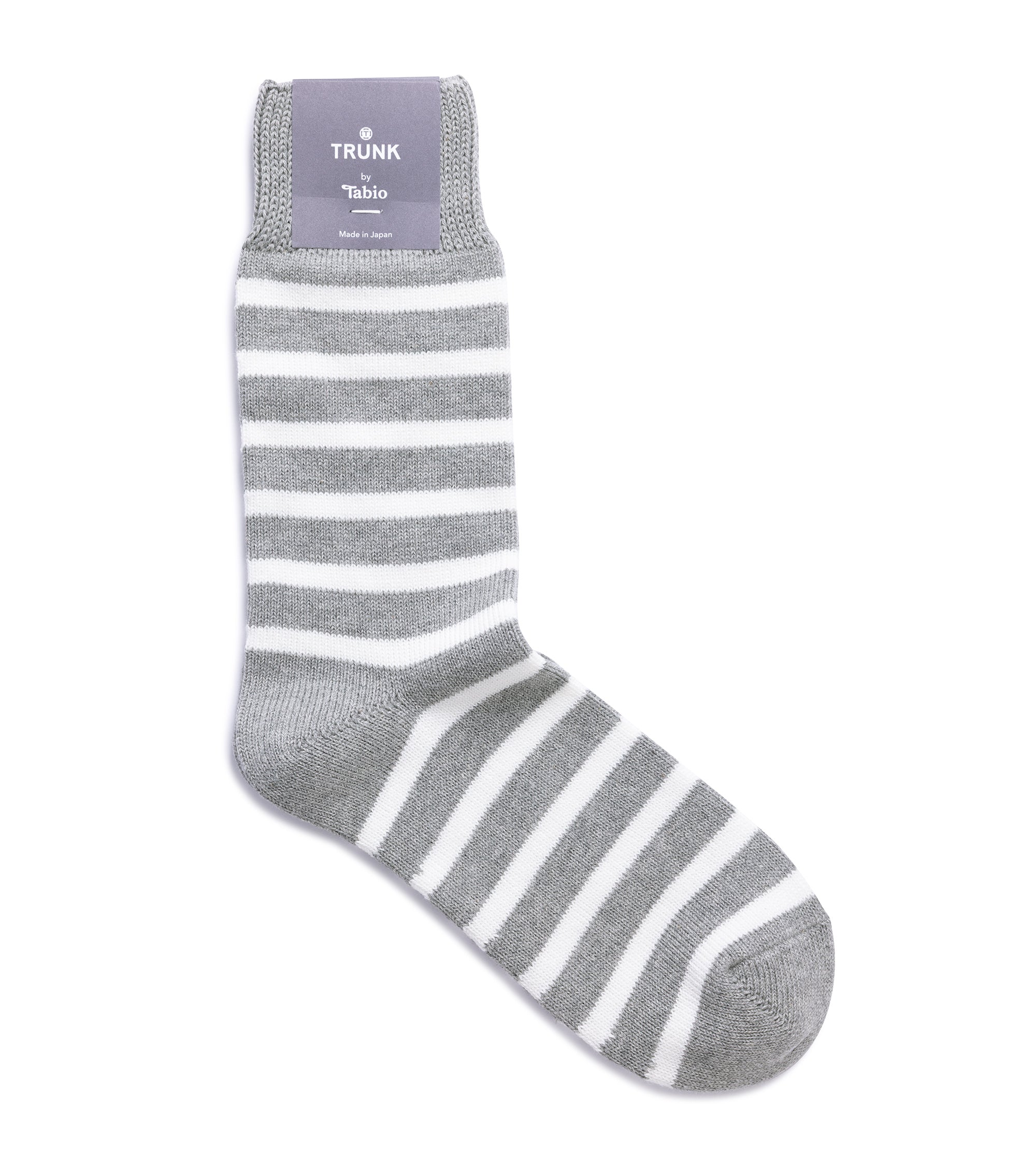 Tabio Wide Striped Crew Socks: Grey White
