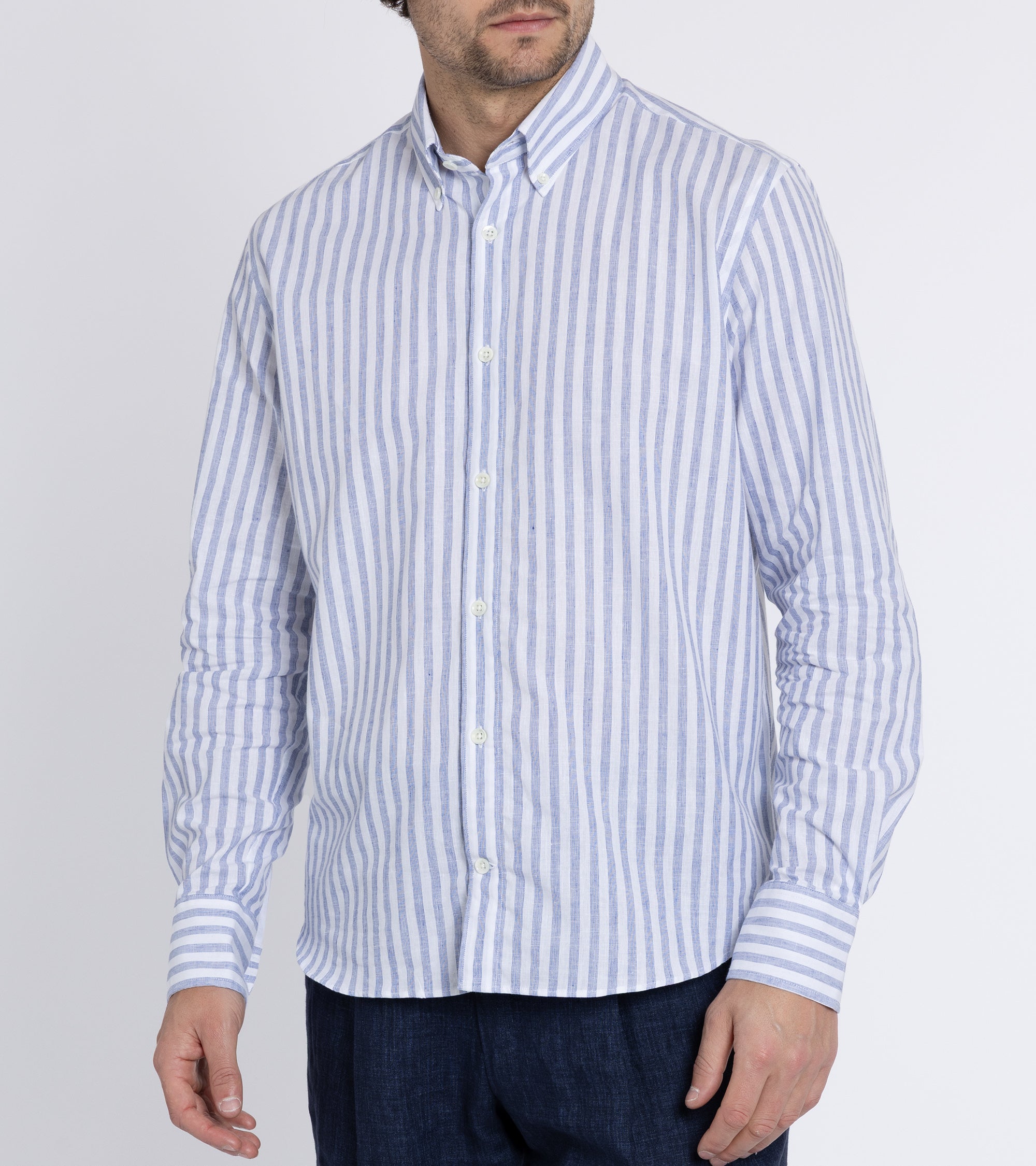 Trunk Eldon Cotton Linen Stripe Shirt: Dark Blue