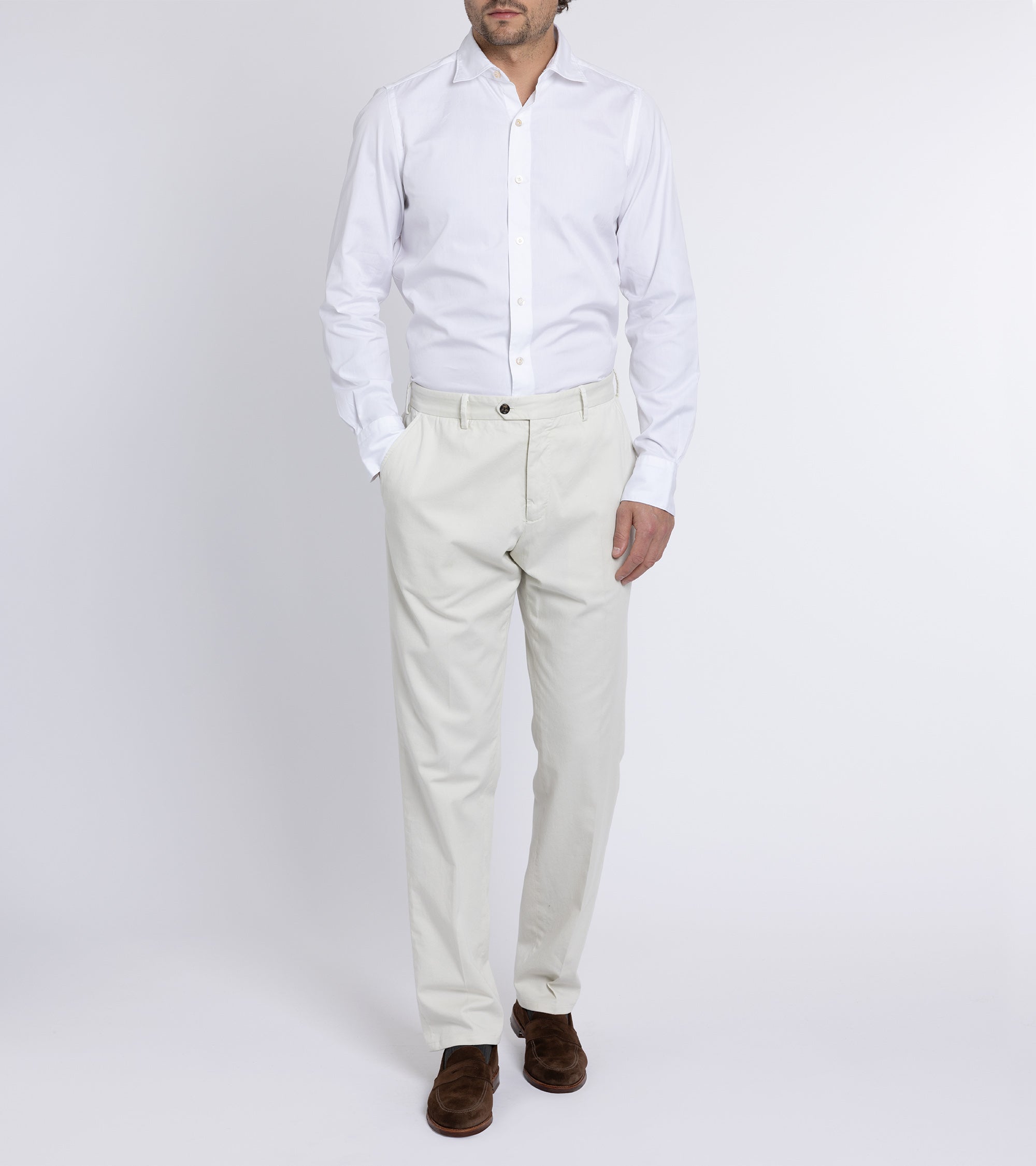 Finamore Gaeta Classic Cotton Luigi Sport Shirt: Fine Oxford White