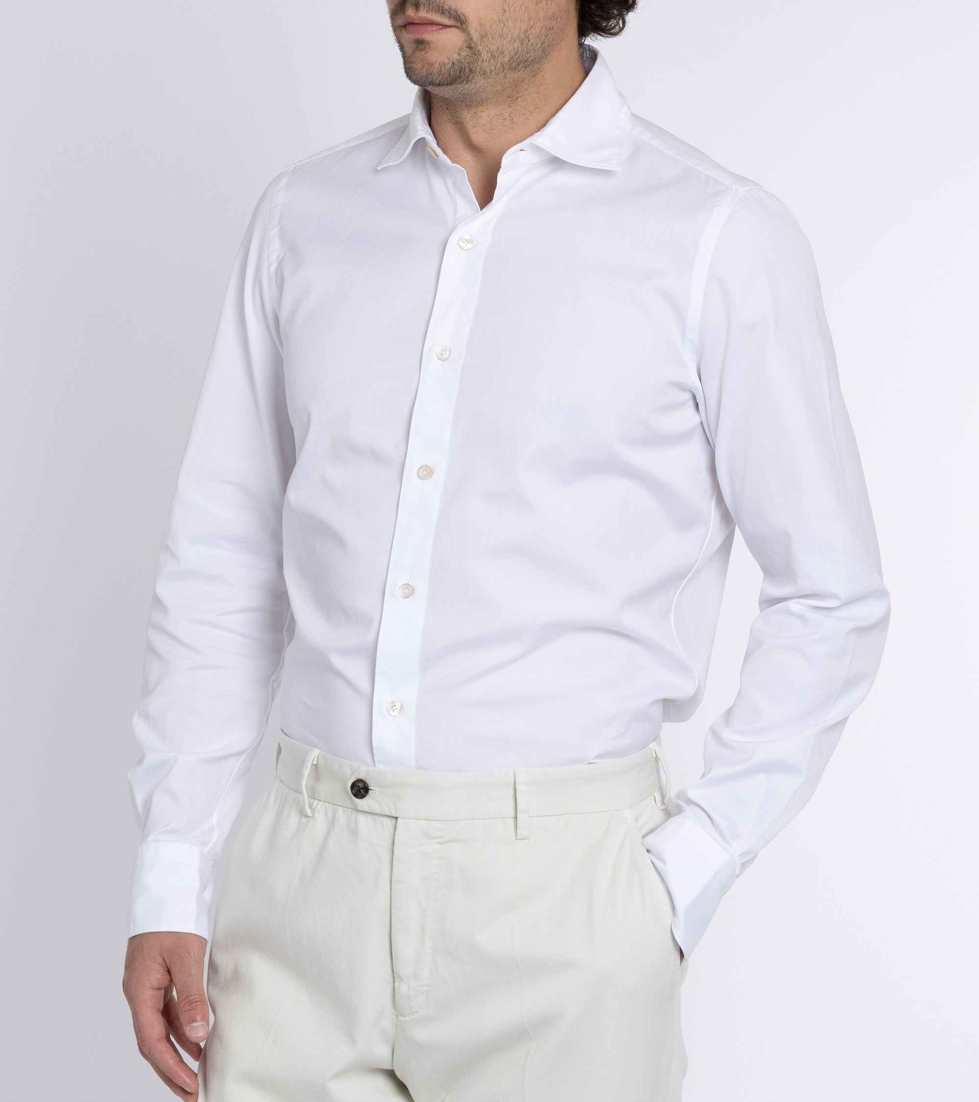 Finamore Gaeta Classic Cotton Luigi Sport Shirt: Fine Oxford White