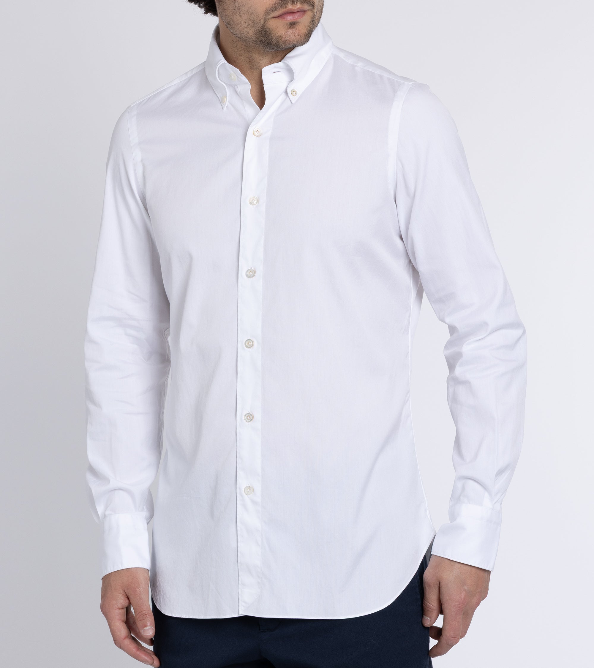 Finamore Gaeta Classic Cotton Leonardo Button Down Sport Shirt: Fine Oxford White