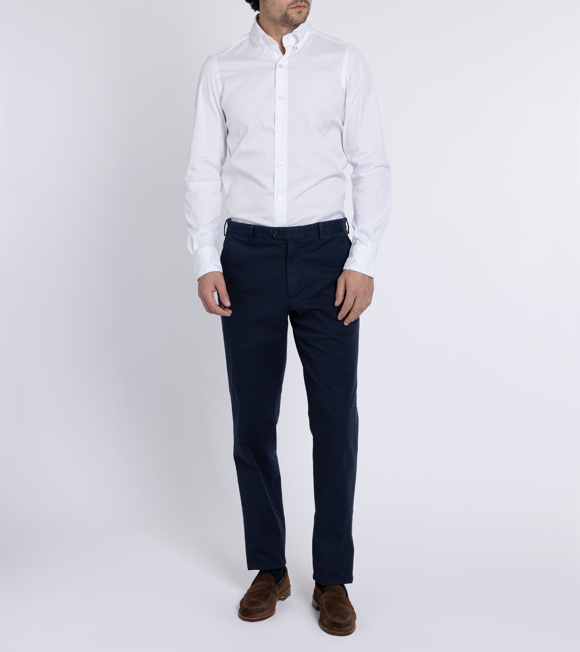 Finamore Gaeta Classic Cotton Leonardo Button Down Sport Shirt: Fine Oxford White