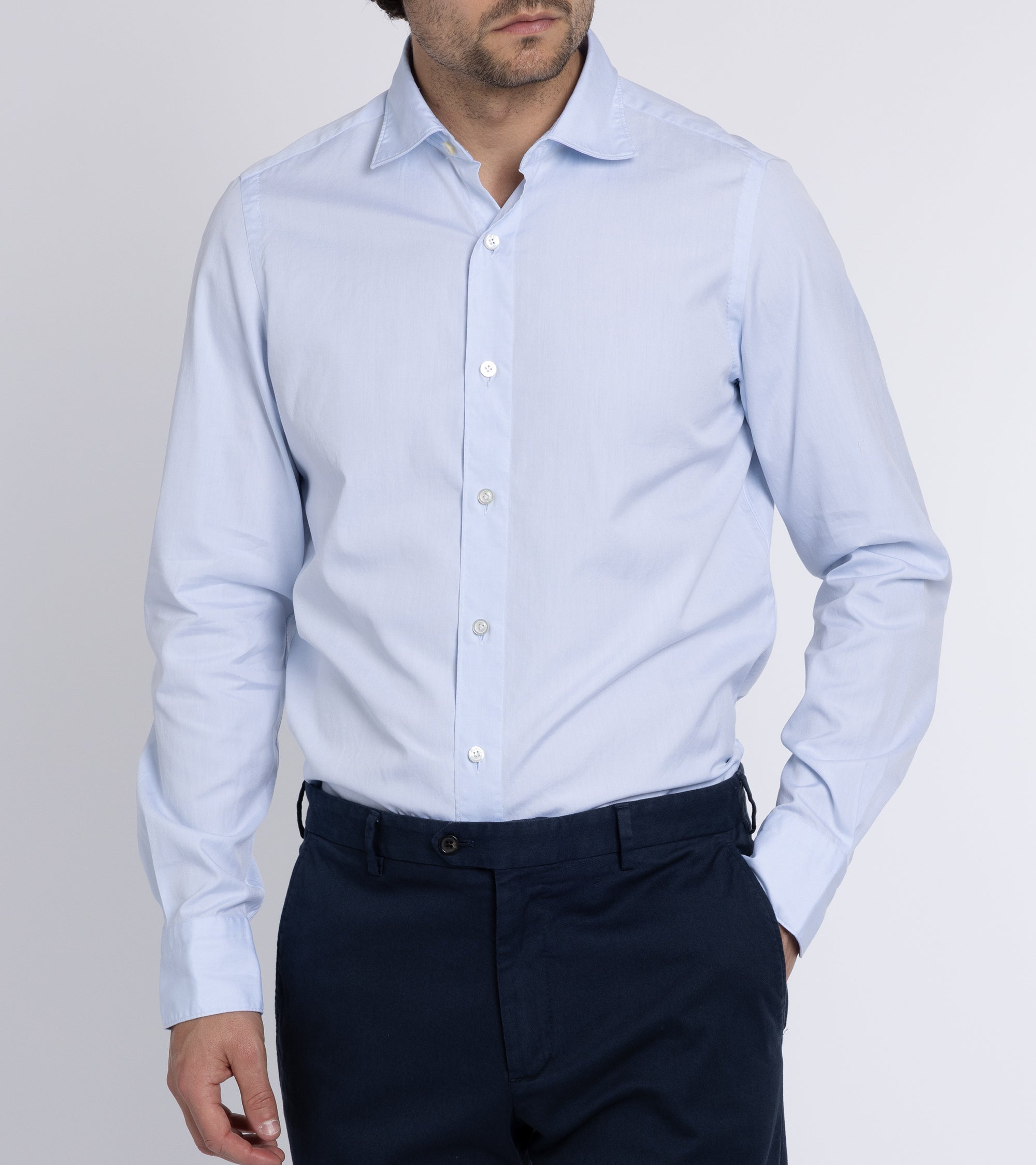 Finamore Gaeta Classic Cotton Luigi Sport Shirt: Fine Oxford Blue