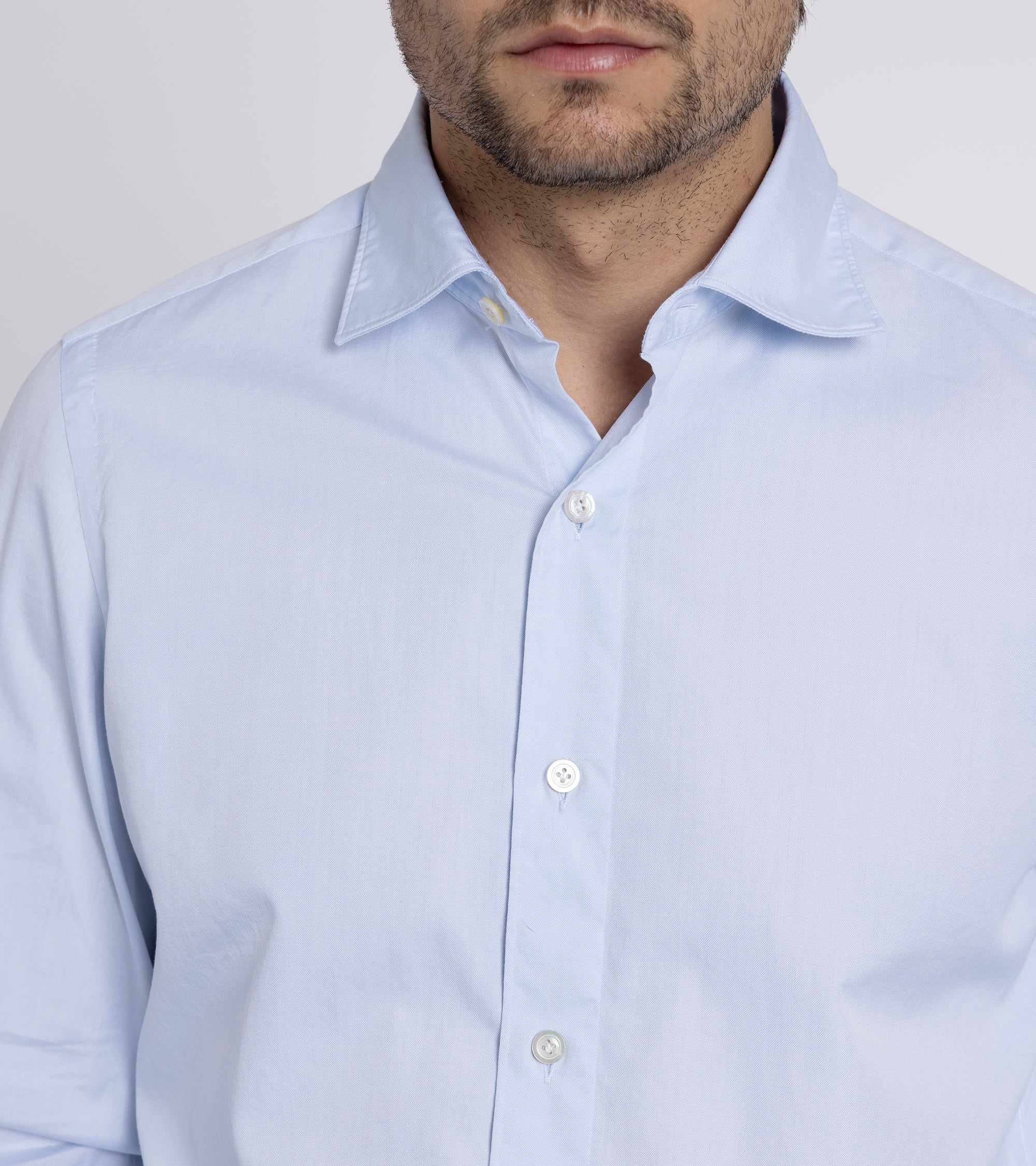Finamore Gaeta Classic Cotton Luigi Sport Shirt: Fine Oxford Blue
