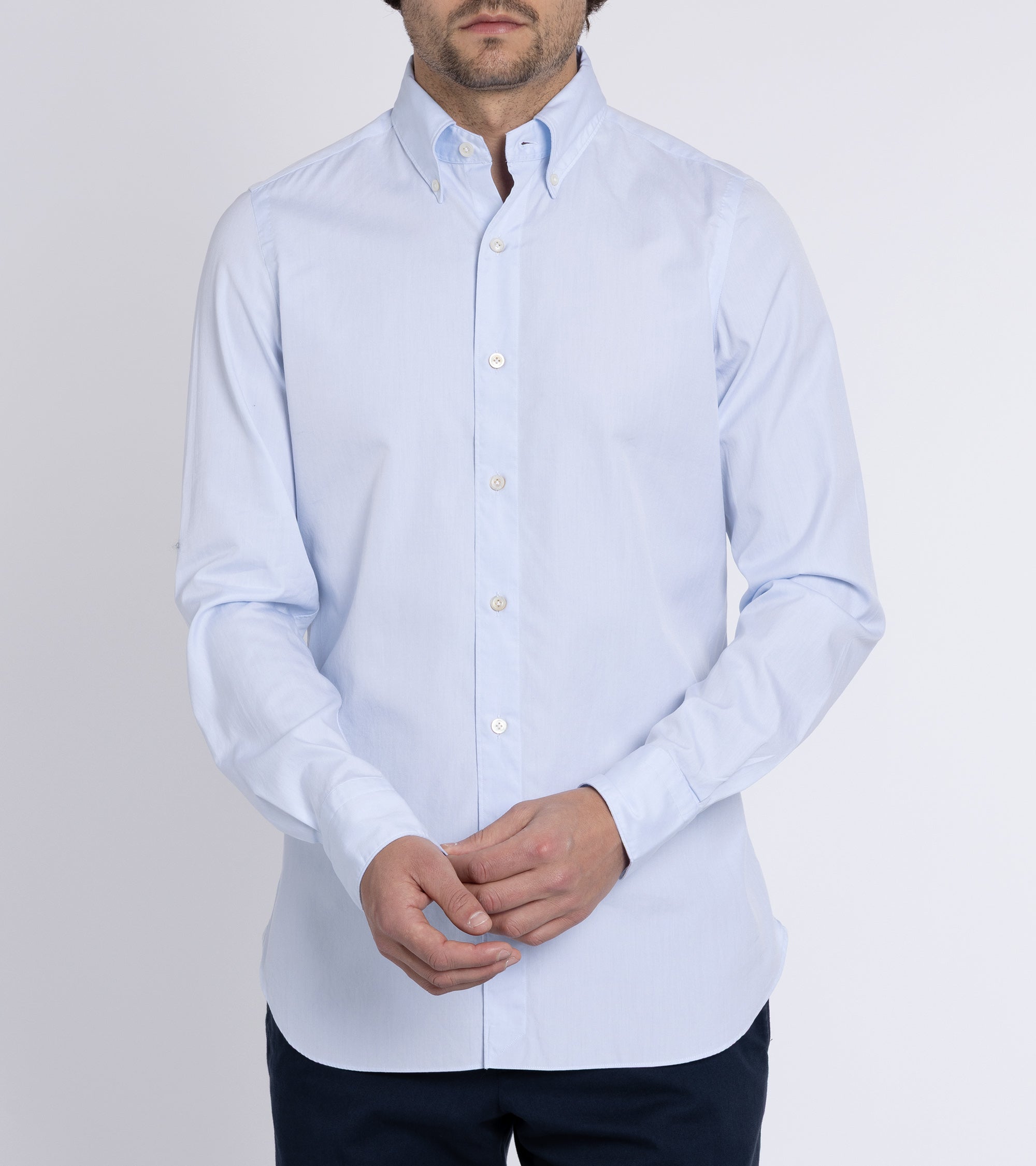 Finamore Gaeta Classic Cotton Leonardo Button Down Sport Shirt: Fine Oxford Blue