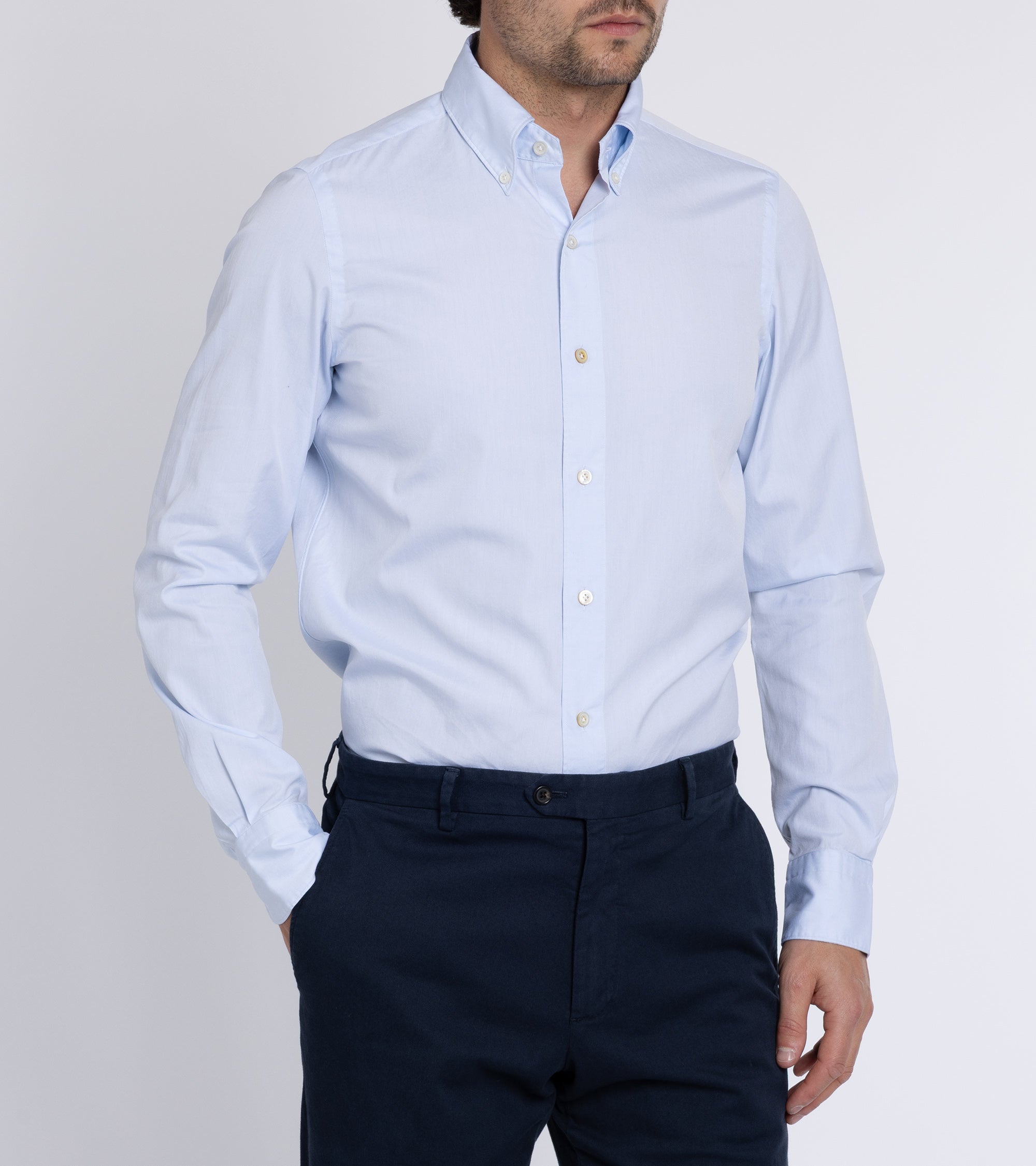 Finamore Gaeta Classic Cotton Leonardo Button Down Sport Shirt: Fine Oxford Blue