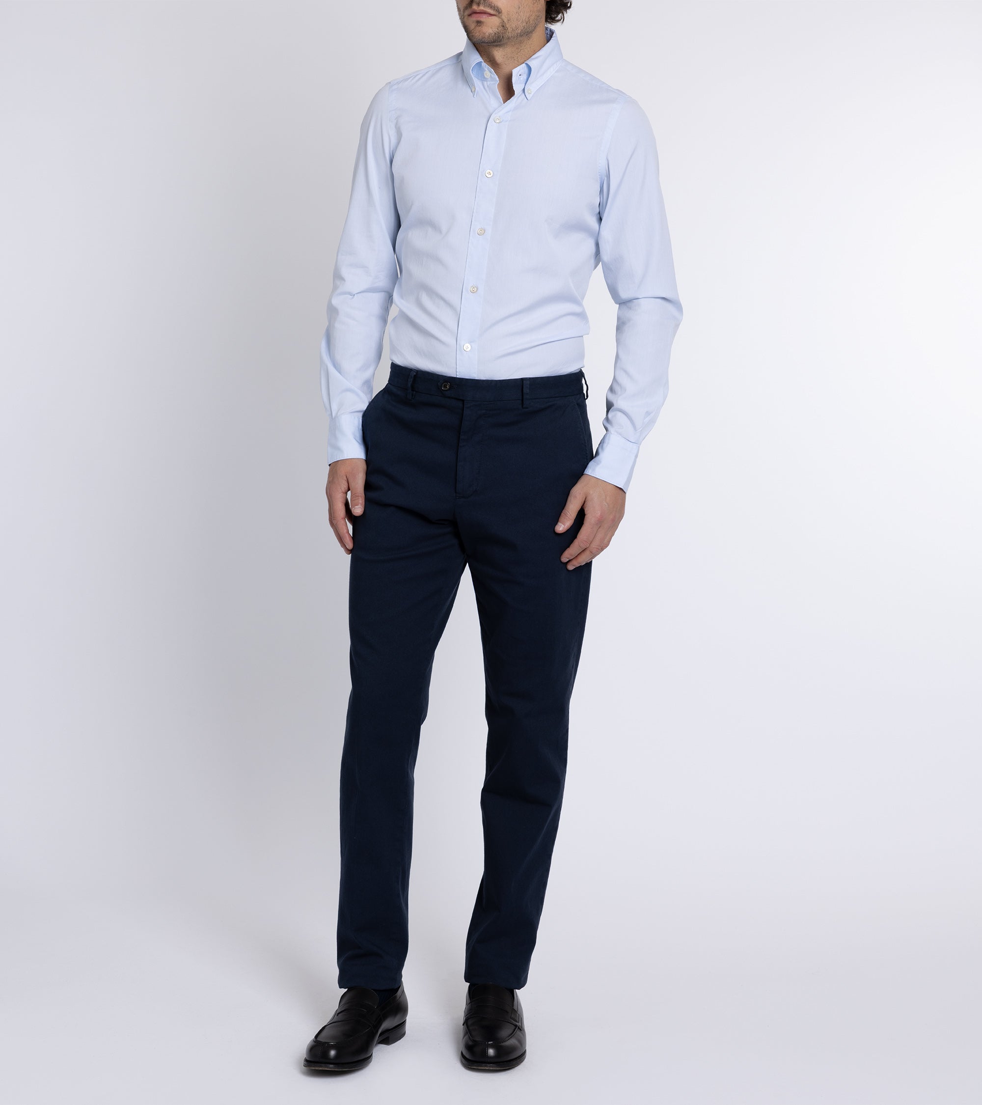 Finamore Gaeta Classic Cotton Leonardo Button Down Sport Shirt: Fine Oxford Blue