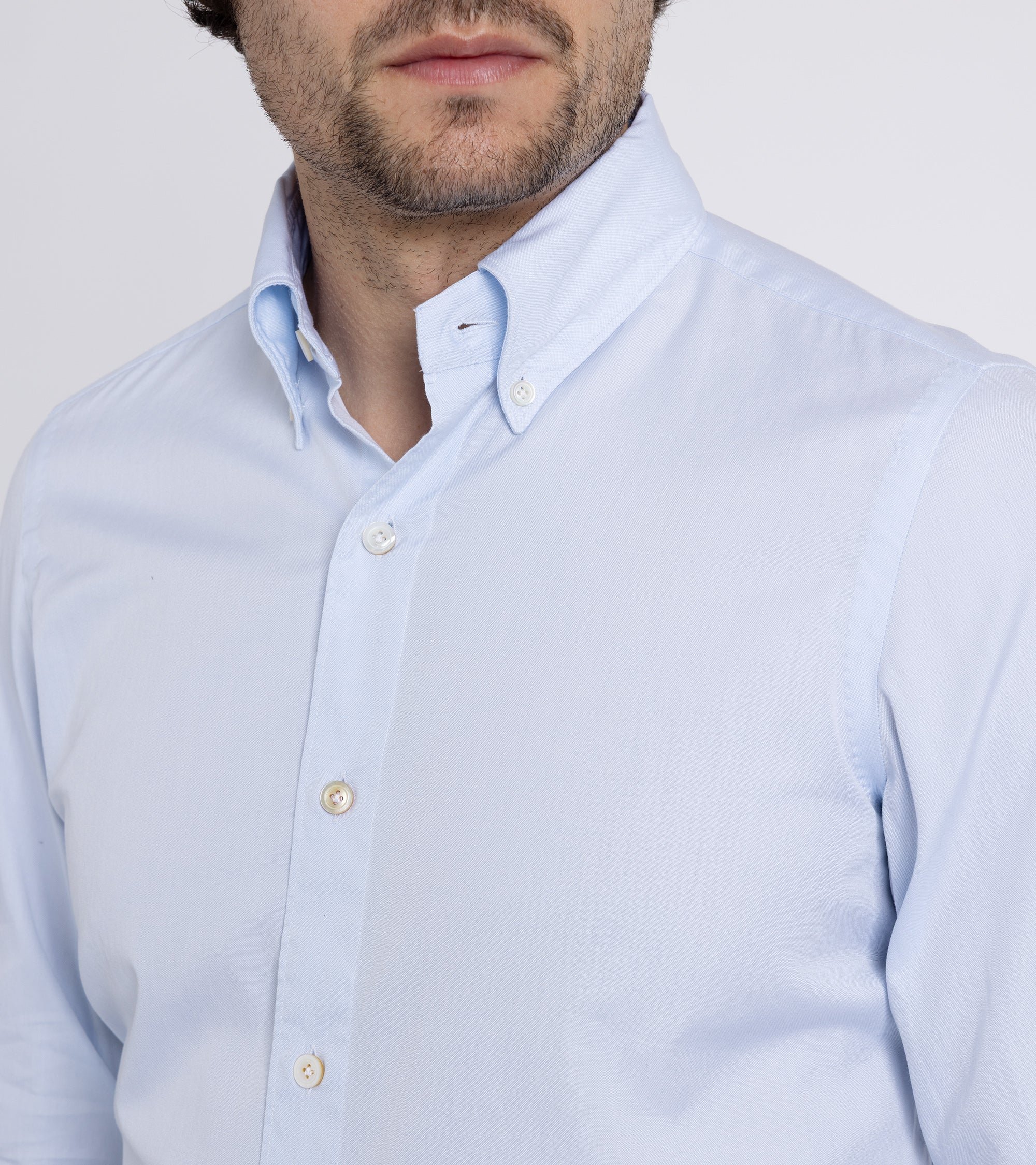 Finamore Gaeta Classic Cotton Leonardo Button Down Sport Shirt: Fine Oxford Blue