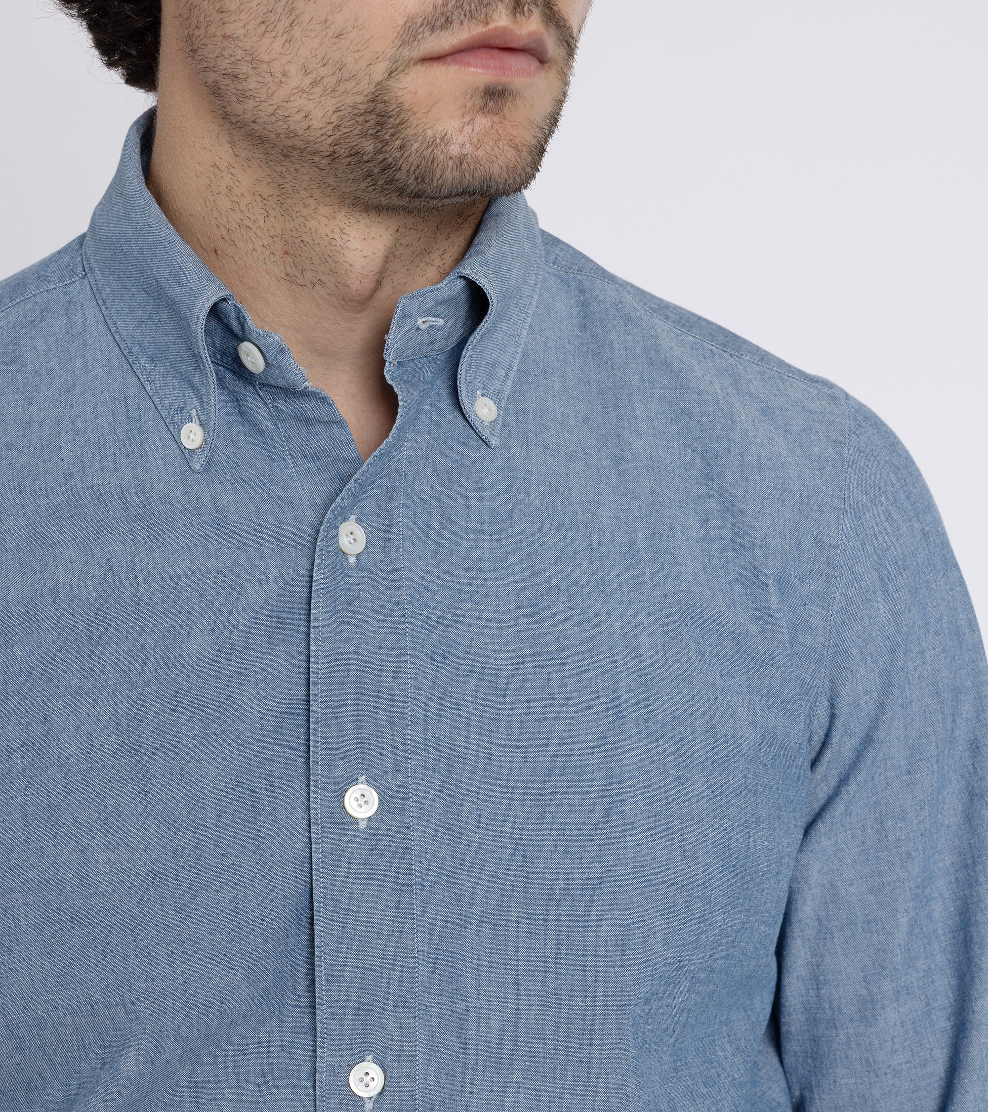 Finamore Gaeta Classic Cotton Leonardo Button Down Sport Shirt: Chambray
