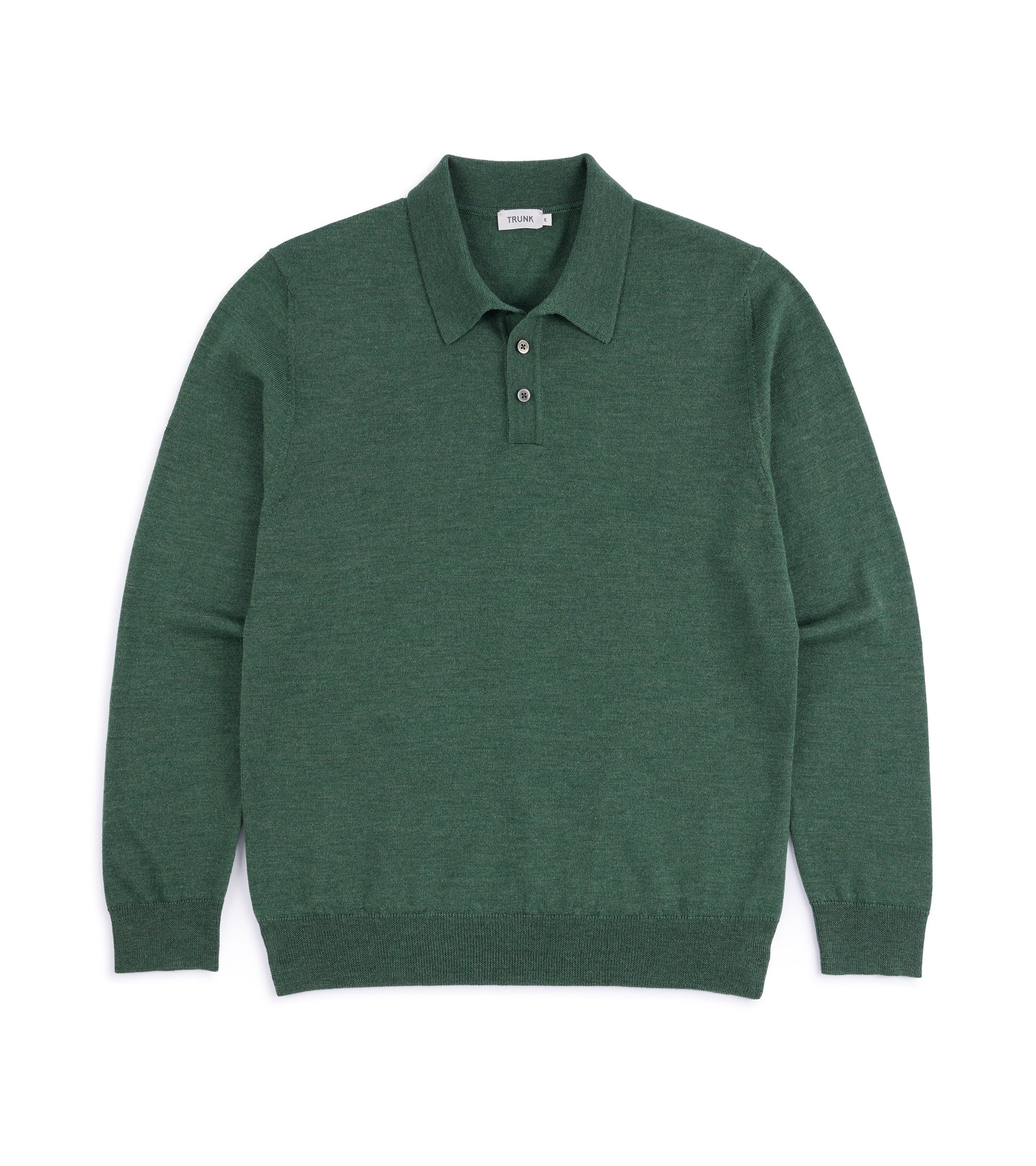 Trunk Enford Merino Knit Long Sleeve Polo Shirt: Green Grey