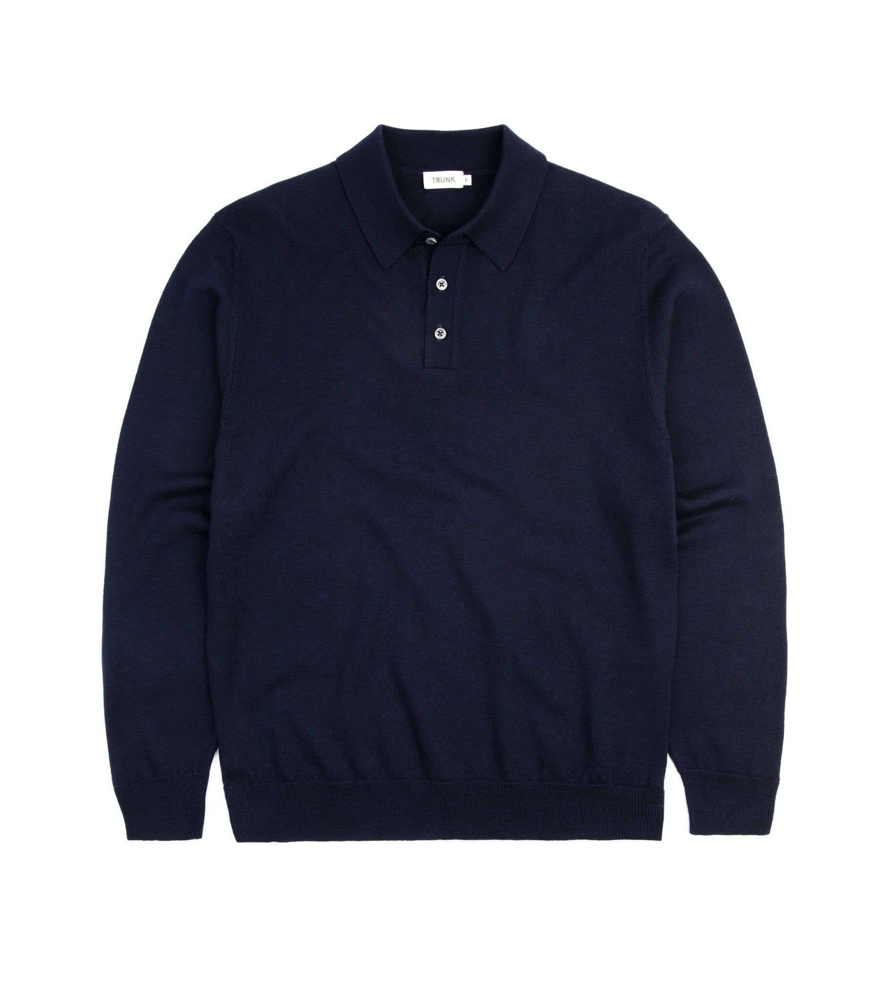 Trunk Enford Merino Knit Long Sleeve Polo Shirt: Navy - Trunk Clothiers