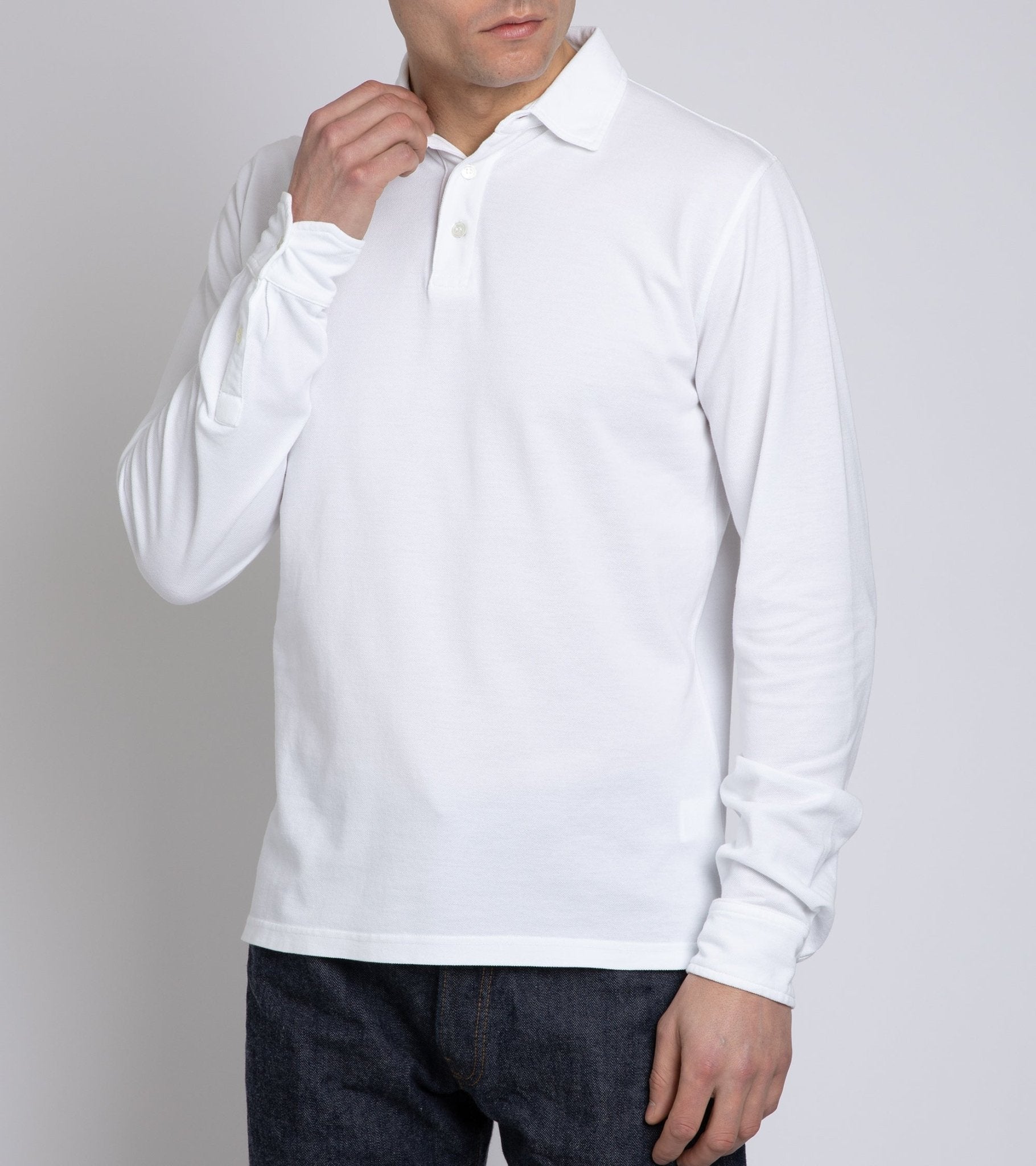 Trunk Moxon Long Sleeve Polo Shirt: White - Trunk Clothiers