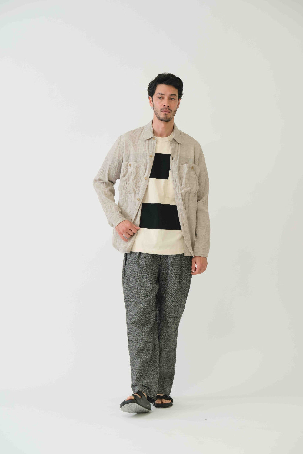 Sage de Cret Linen Cotton Washed Lawn Cloth Work Shirt Jacket: Ecru